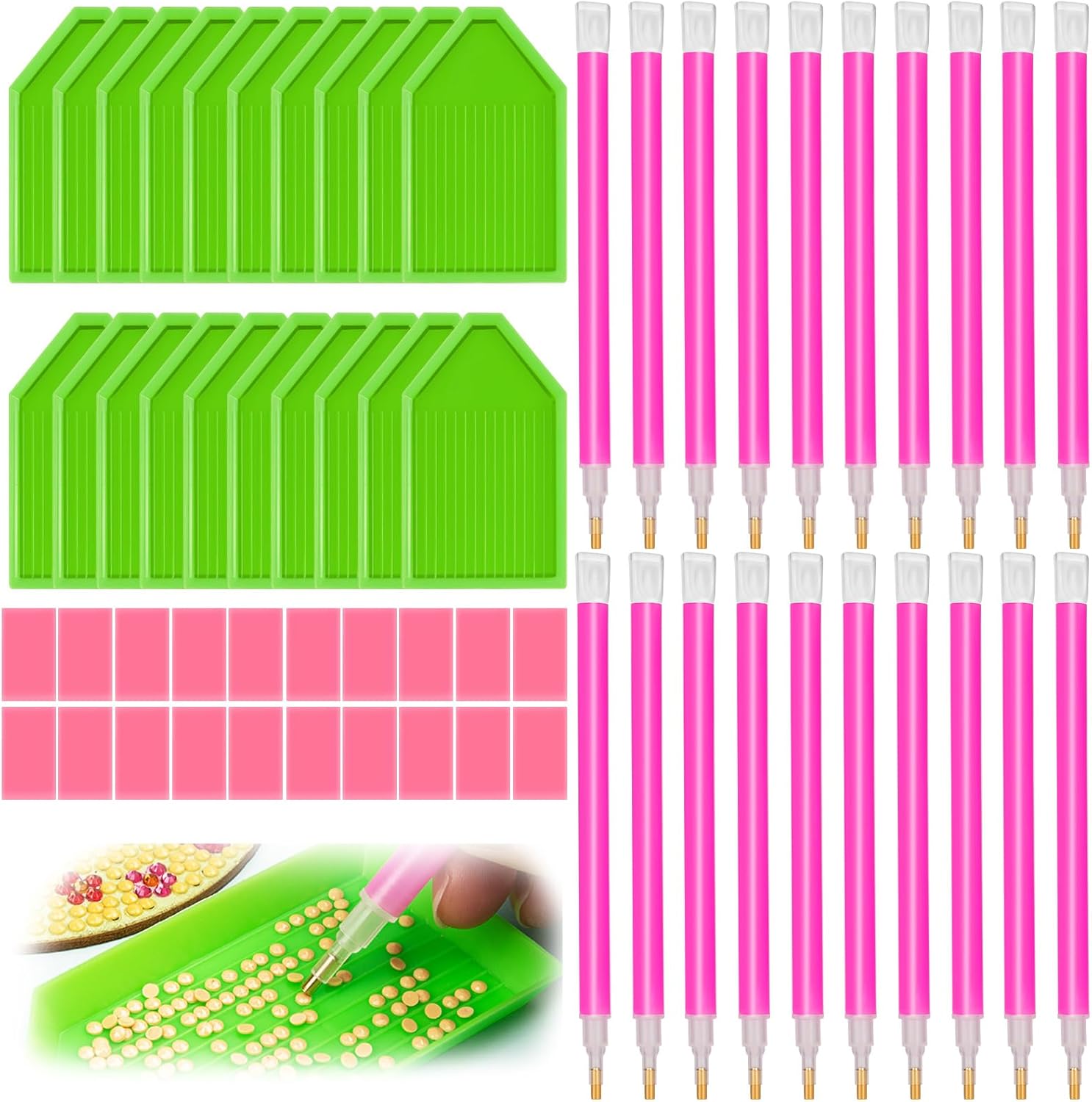 60PCS Diamond Art Painting Tools 5D Diamond Art Wax Accessories with 20 Drill Pen Grip Tray, Diamond Painting Kits for Kids Adults DIY Diamond Painting Crafts