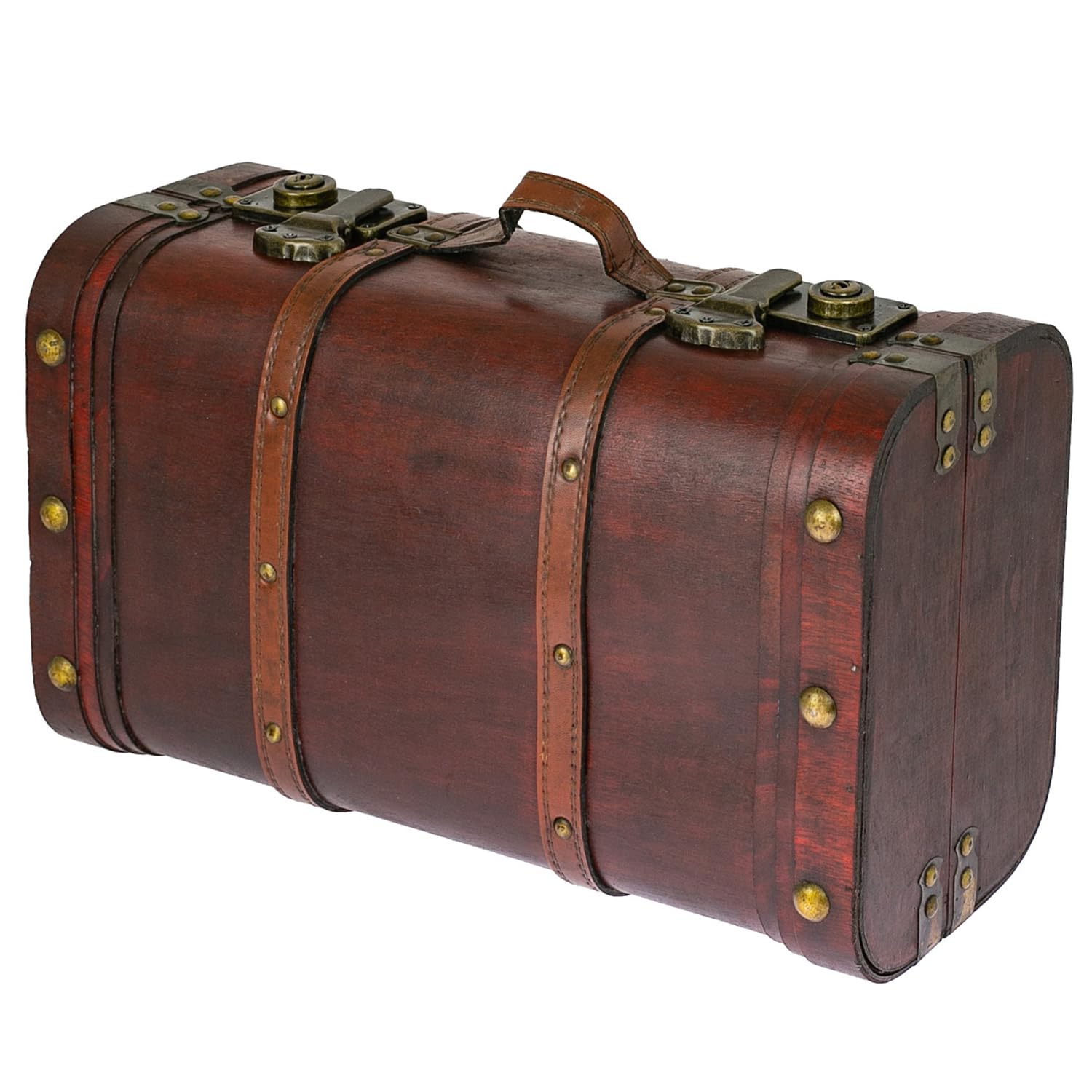 HMF Schatztruhe aus Holz, große Schatzkiste mit Schnappverschlüssen, dekorativer Vintage Koffer für Kindergeburtstag, Hochzeit oder Jubiläum | 40 x 23,5 x 16,5 cm | Peru