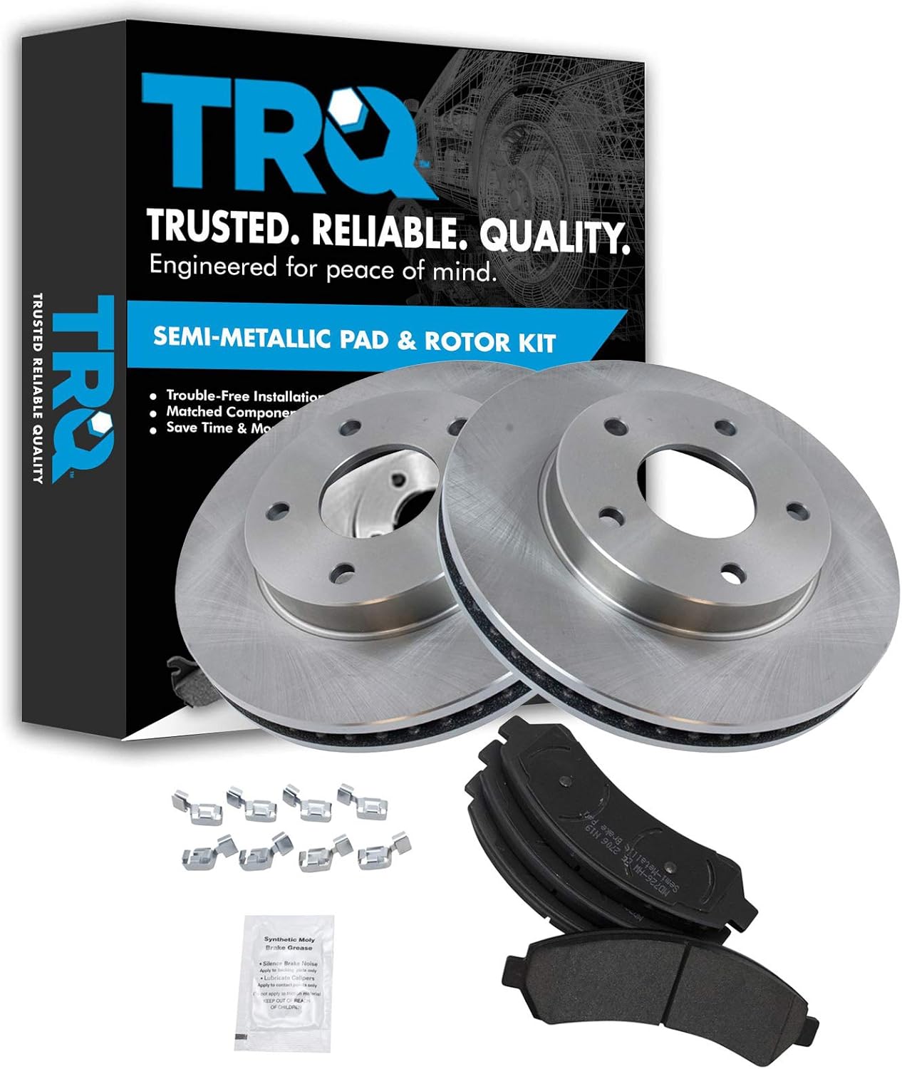TRQ Front Brake Pad & Rotor Kit Brake Pads Brake Rotor Semi-Metallic Compatible with 1997-2005 Chevrolet Blazer 1998-2004 S10 1997-2001 GMC Jimmy Sonoma 1998-2000 Isuzu Hombre Oldsmobile Bravada