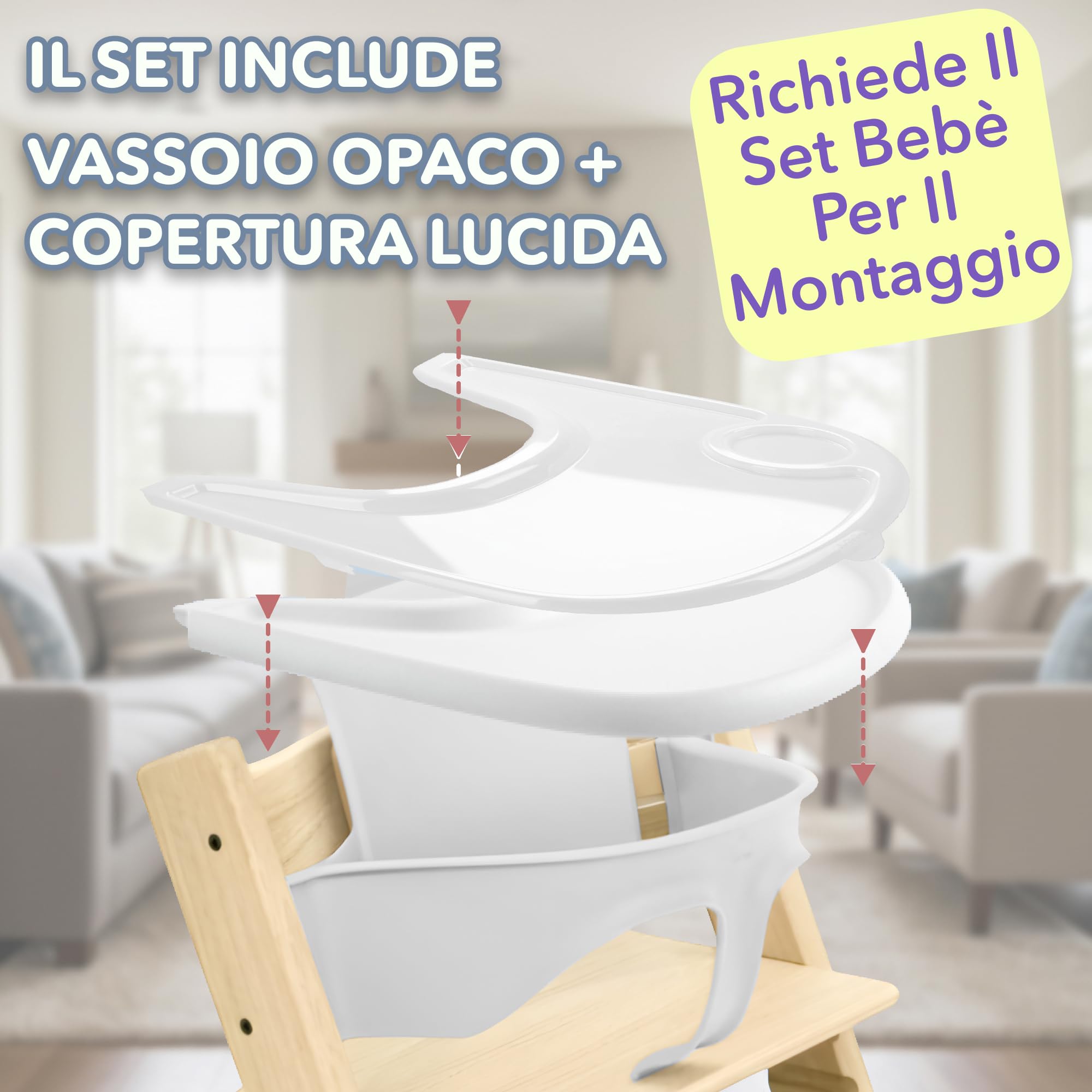 Set Vassoio + Cover per Seggiolone Stokke Tripp Trapp | Combinazione Vassoio Bianco Opaco + Cover Trasparente per Pulizia Facile e Forte Adesione Ventose