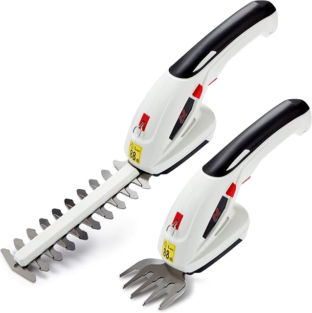 NETTA 2in1 Grass Shear & Hedge Trimmer with 7.2V Rechargeable 1500mAh Lithium-Ion Battery, Edging and Shrub Shear, 2 Interchangeable Blades, Lightweight, Garden Cutting Edge Trimmer, Pruner - Handheld