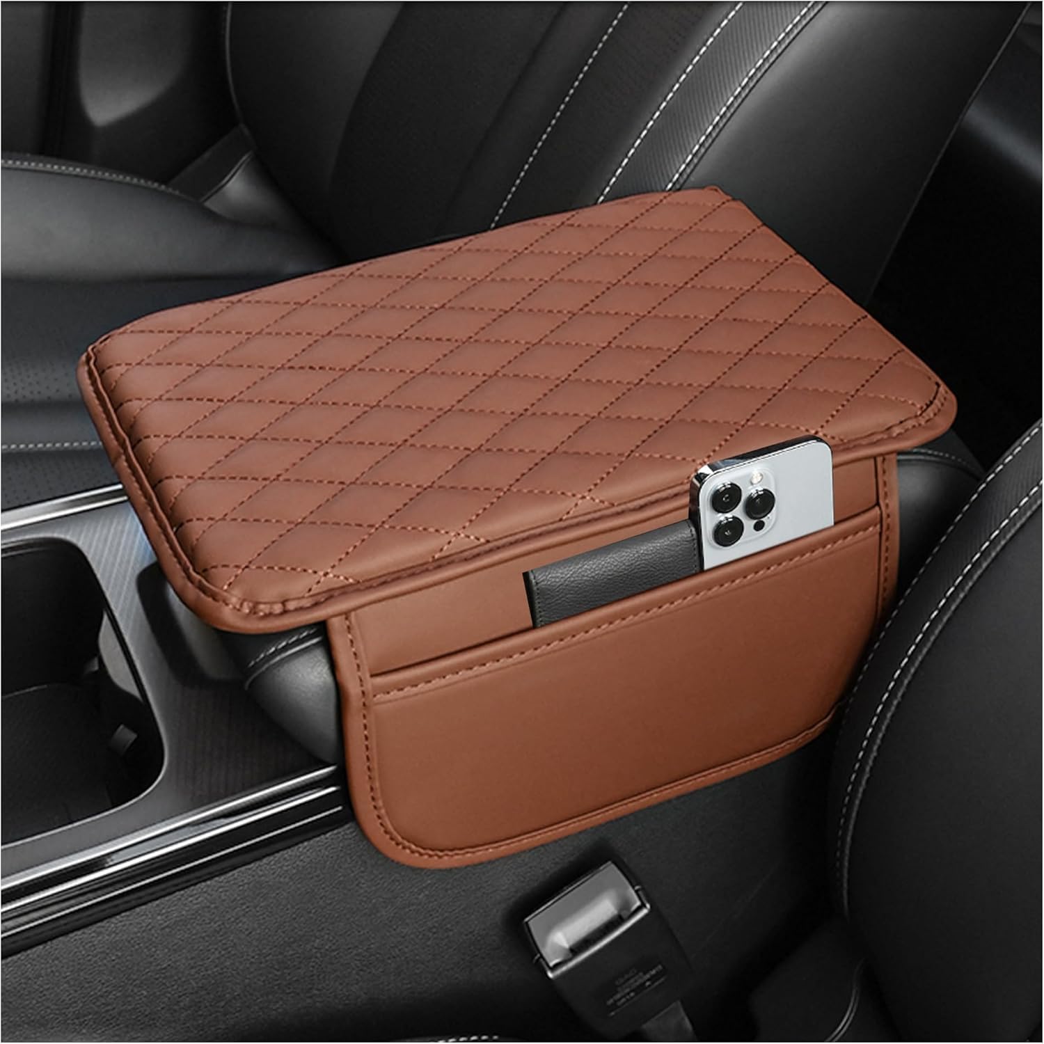 LYangr Car Armrest Cushion for BMW X3 E83 2003-2010 with 2 Side Storage Bags Car Armrest Mats Auto Center Console Pad Car Armrest Cover Protection Middle Console Cover,Brown