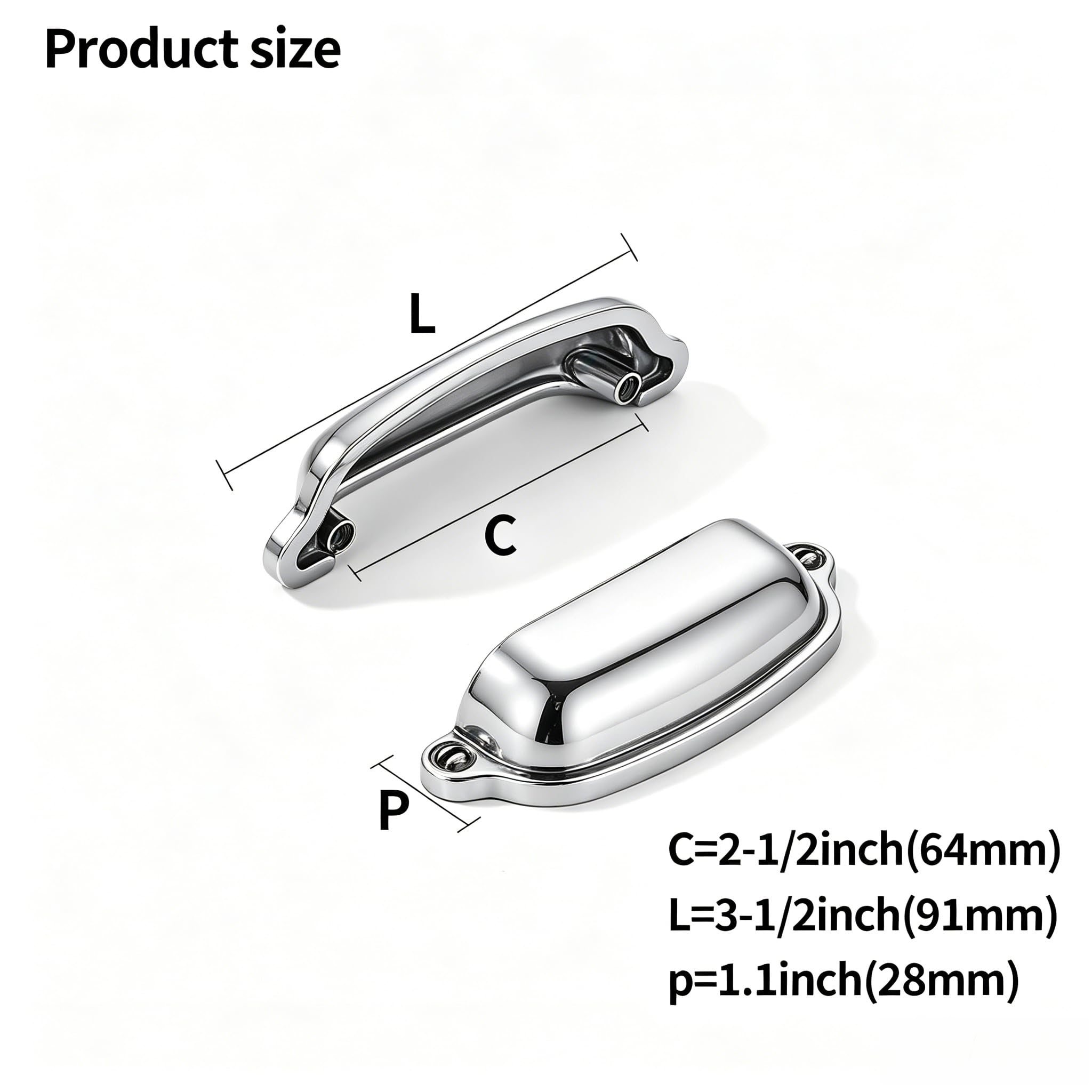 KHTUMEWARE-170357 Polished Chrome Cabinet Pulls CTC 2-1/2 in (64 mm) 10-Pack in Polished Chrome — KHTUMEWARE