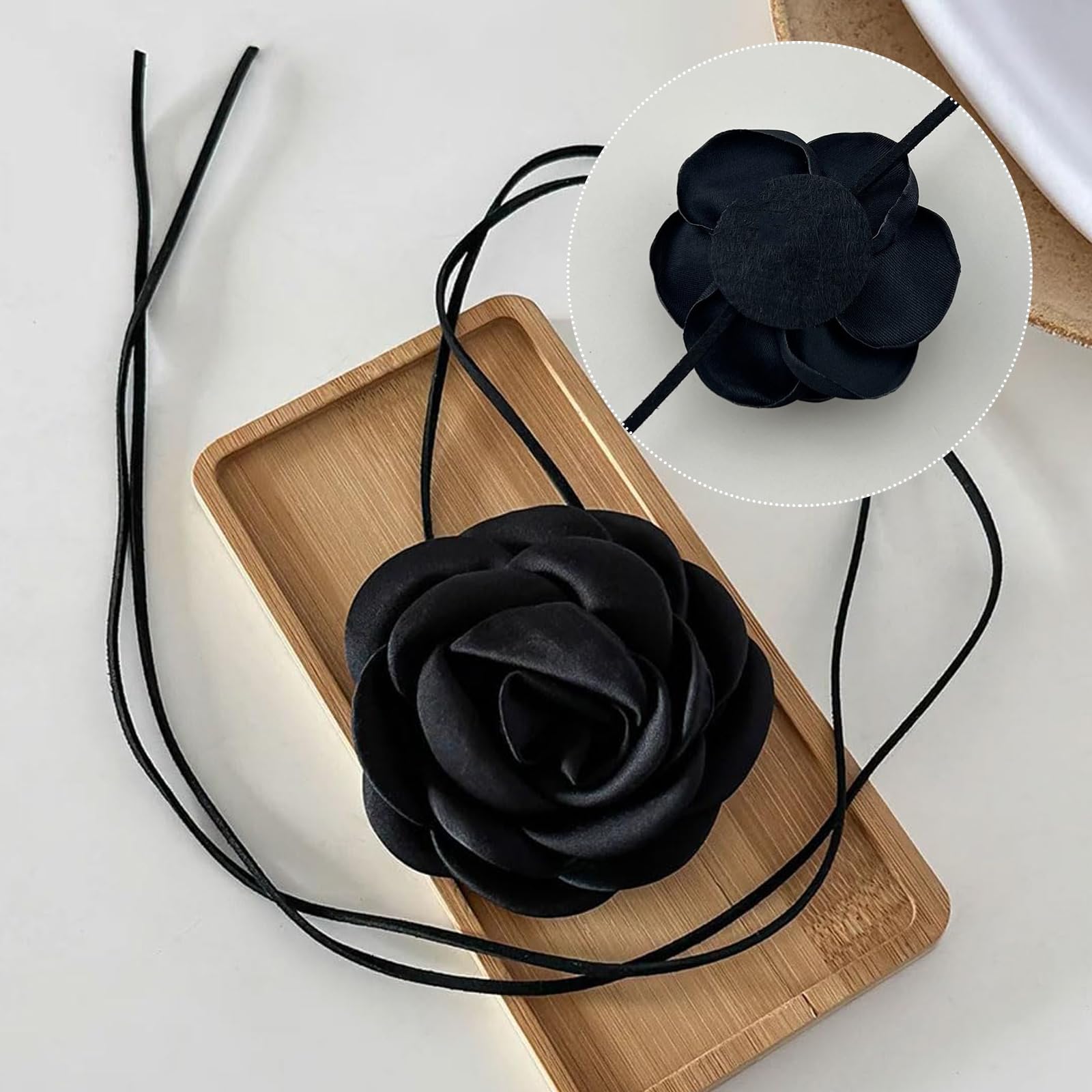 Collana Girocollo Fiore Donna con Rosa, Nero Choker Donna, Elegante Collana Fiore Rosa Collana Girocollo, Perfetto per Feste e Occasioni Speciali