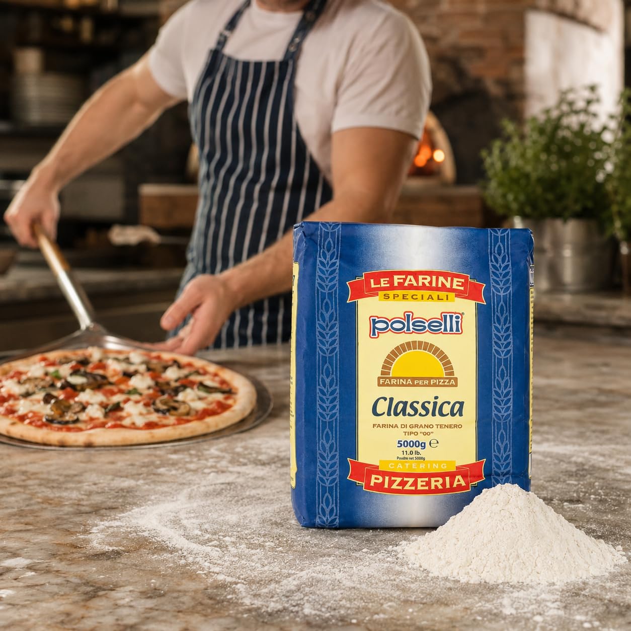 Polselli - Harina clásica italiana de trigo tierno, tipo "00", 5 kg, especial para pizza napolitana