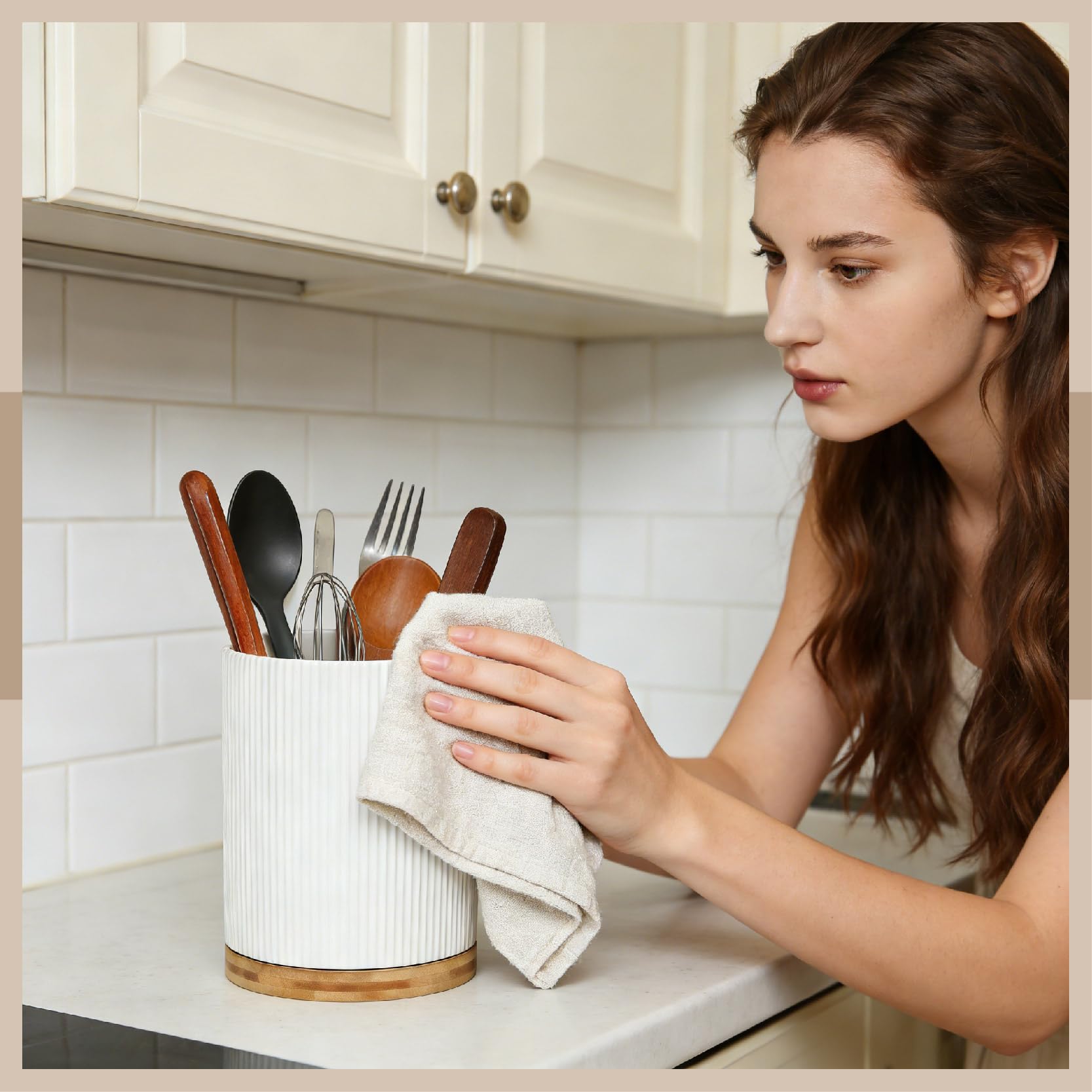 360 Rotating Utensil Holder, Extra Large 17.5 cm, Stable Ceramic Utensil Organizer, Kitchen Utensil Organizer for Kitchen Utensils Kitchen Decoration