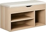 HOMCOM Shoe Bench, Entryway Bench with Padded Cushion PU Cover Hidden Storage for Hallway Living Room Bedroom, Rustic Brown