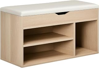 HOMCOM Shoe Bench, Entryway Bench with Padded Cushion PU Cover Hidden Storage for Hallway Living Room Bedroom, Natural