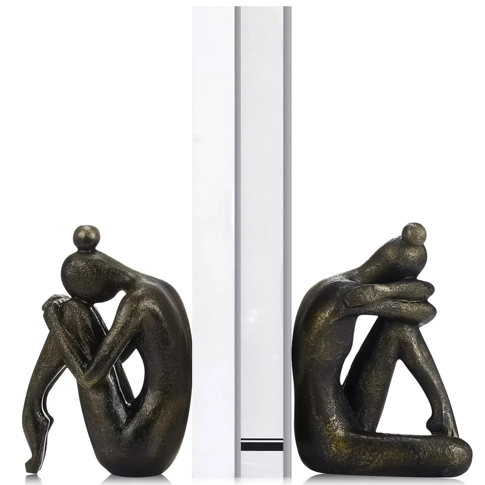 THE WHITE SHOP 2 Pcs Decorative Thinker Bookends, Nonskid Yoga Women Book Stoppers Book Ends to Hold Heavy Bookends for Shelves Desktop Modern Meditation Statue Decor