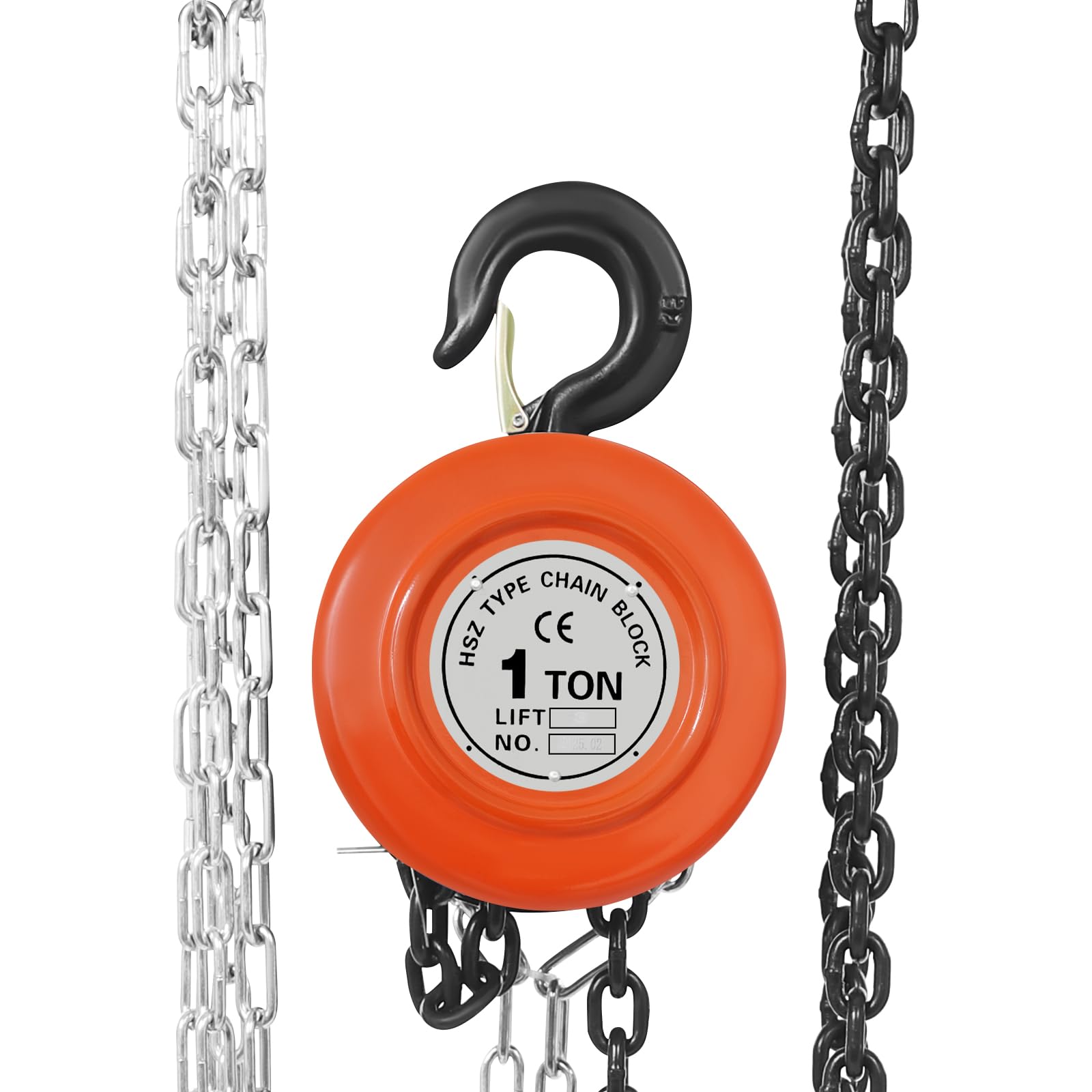 1T Cabrestante manual de cadena, polipasto de cadena, elevación de 3 m, polea manual para construcción, taller, garaje, con gancho de 360° y bloqueo de seguridad (naranja)