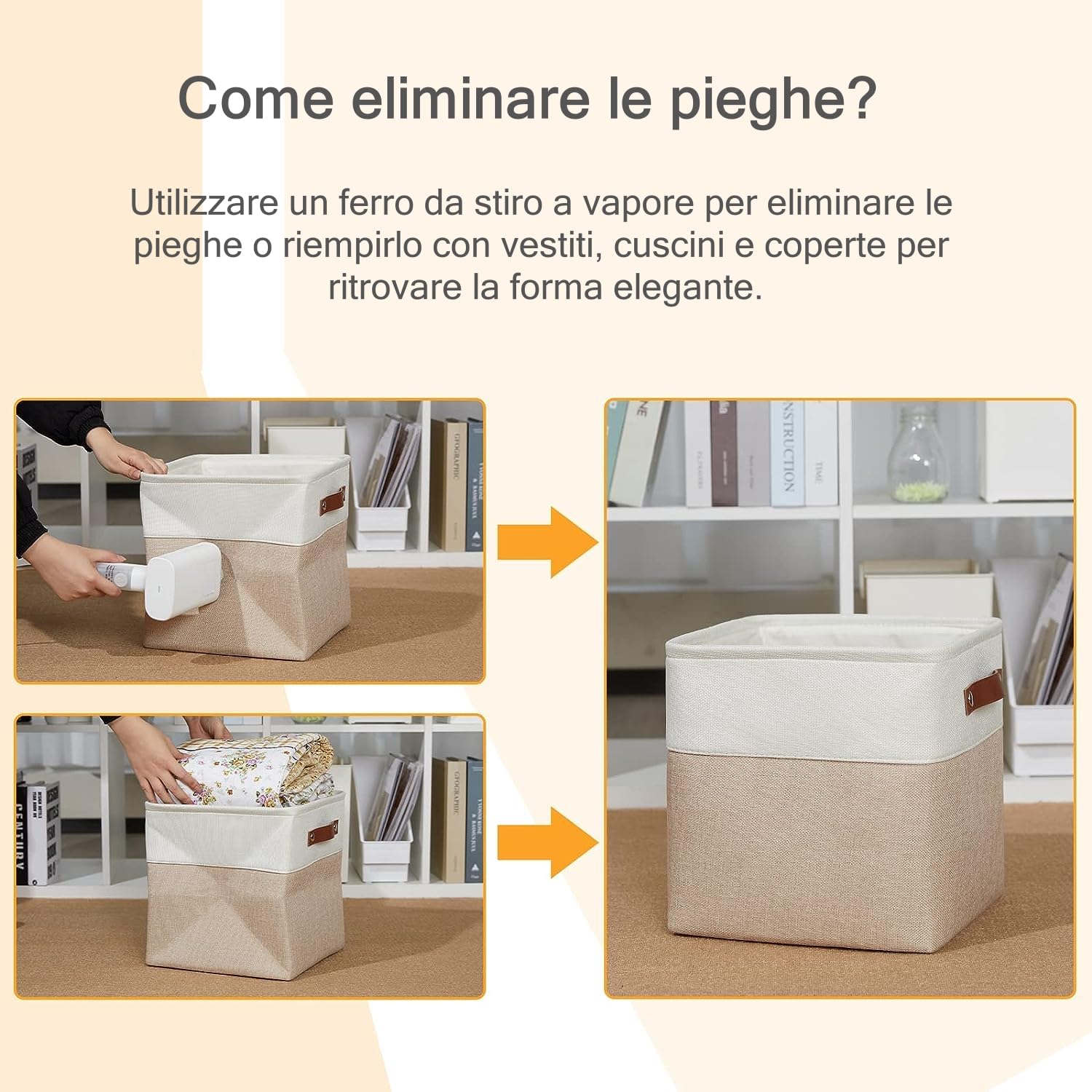 Mangata Scatole portaoggetti pieghevoli, cesti portaoggetti in tessuto di lino, organizer per armadio con manici in pelle (cachi chiaro e bianco)