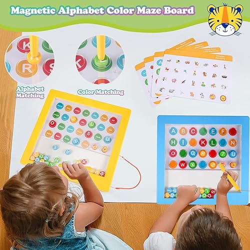 Miniatura 2 de Tablero magnético del laberinto del alfabeto para niños pequeños, imprescindible en el aula con 2 lápices ópticos, rompecabezas de colores para