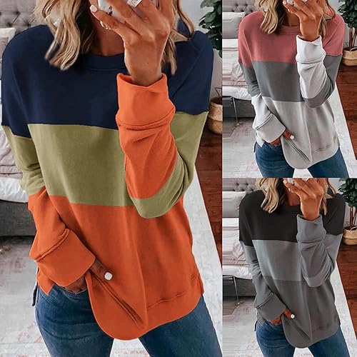 Miniatura 6 de Handyulong Sudaderas para mujer, sudadera casual de manga larga con cuello redondo y estampado a rayas