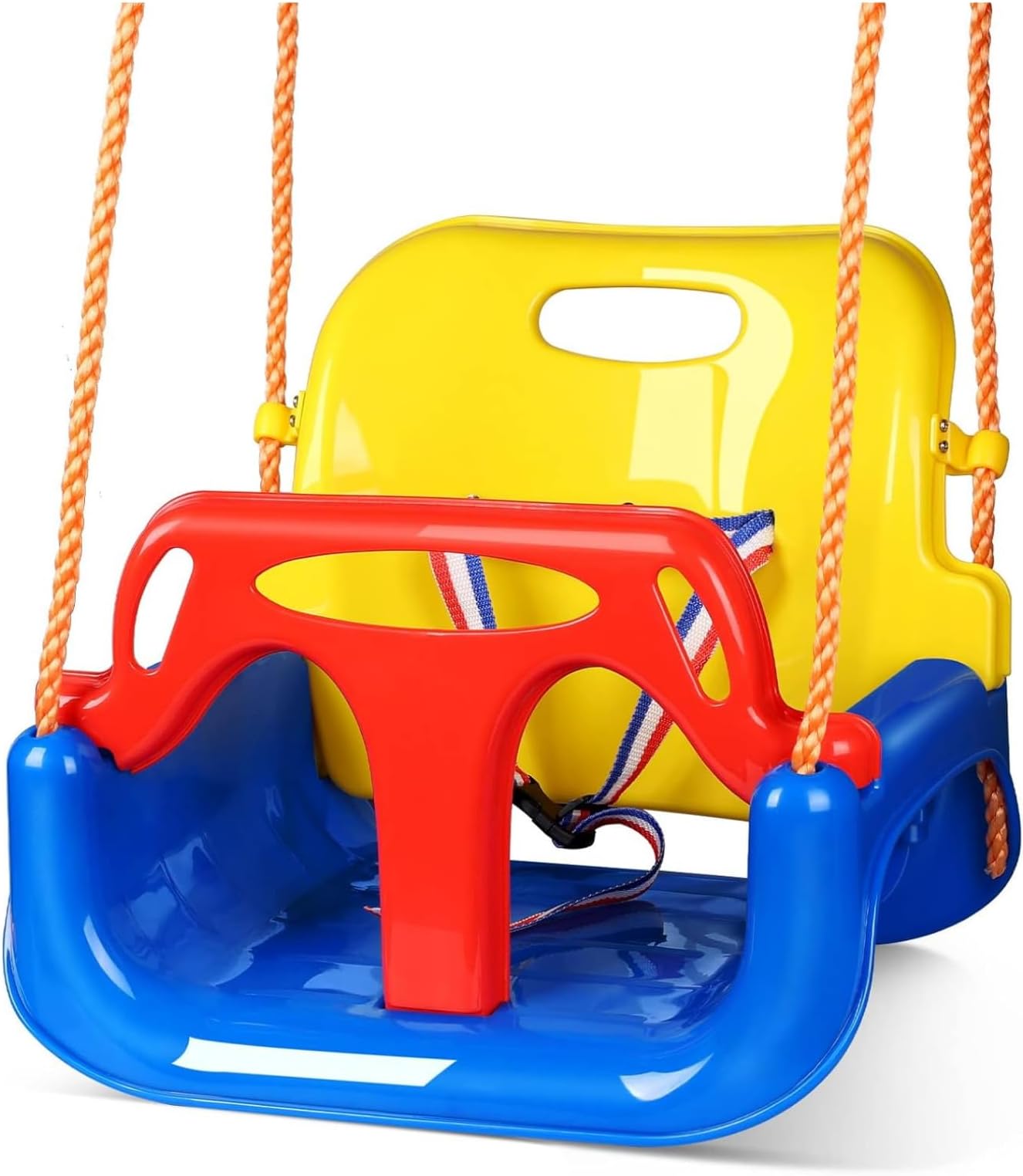 MAGIC SELECTChildren's Swing Chair.Kids Play Swing. Adjustable 3-in-1 Seat with Backrest and Front Protection for Indoor and Outdoor, Garden. With Safety Belt and Rope.