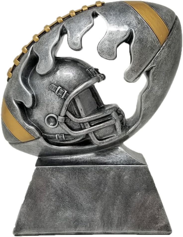 Decade Awards Football Trophy, Helmet Flame Cut Out - Celebrate the Players, Coaches, and Team Moms - Engraved Plate on Request (6 Inch Tall)