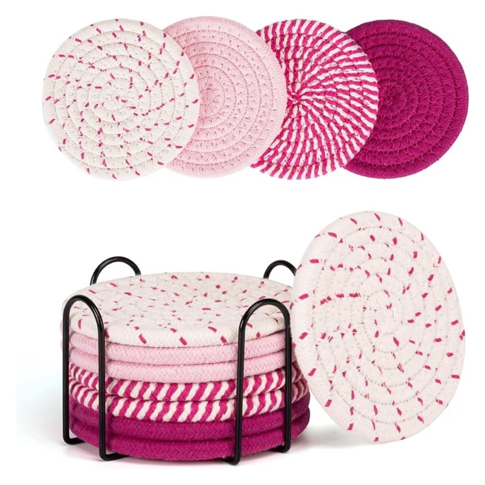 Insulated Coasters 2Sets Drink Coasters Cotton Woven Coaster Set Absorbent Protection for Various Cups for Home Decor Tabletop(8pcs Pink)