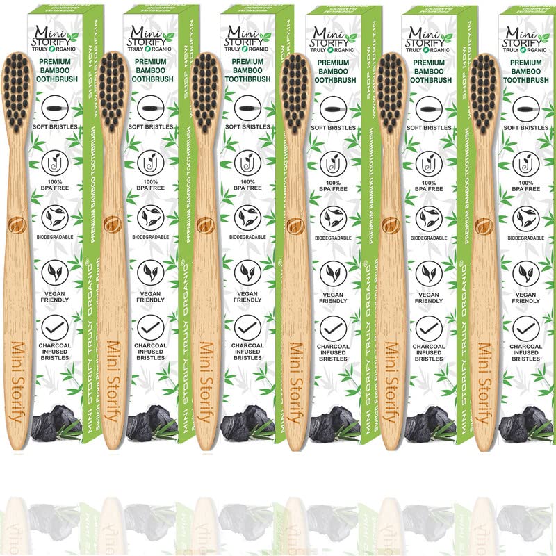 mini strorify truly organic Bamboo Toothbrush With Charcoal Activated Soft Bristles - Pack Of 6 | Treated With Neem Oil | For Fungus Protection | Bpa Free, Biodegradable And Compostable Handle | Eco-friendly | (B08XJYP4H8) Amazon Price History, Amazon Price Tracker