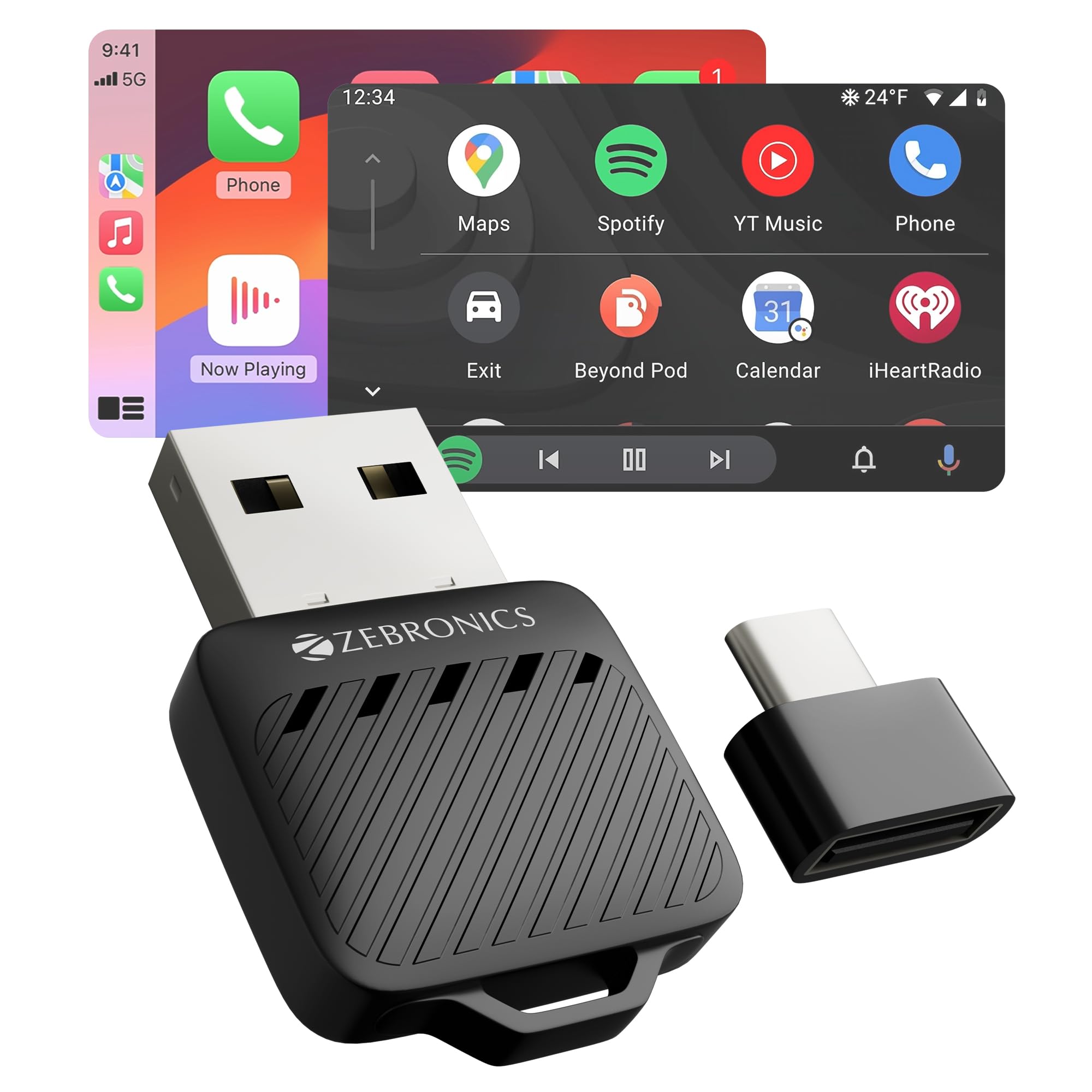 Zebronics 2-in-1 Wireless CarPlay Adapter, Converts Wired Android Auto & CarPlay to Wireless, USB-A & Type-C Converter, BT v5.2, Dual Band Wi-Fi, Fast Boot, Plug & Play (Drivecast 02)-image-22