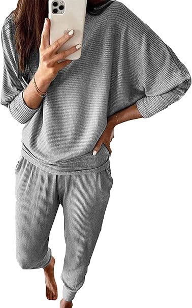 PRETTYGARDEN Women's Fall 2 Piece Lounge Set Long Sleeve Tops Ribbed Pants Spring Matching Sweatsuit Travel Outfits Clothes
