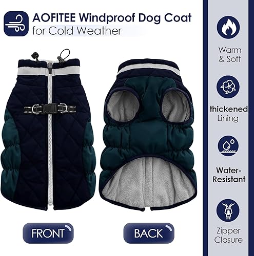 Miniatura 10 de AOFITEE Abrigo de invierno para perro, chaqueta cálida de forro polar para clima frío, chaleco deportivo reflectante con cremallera para cachorros,