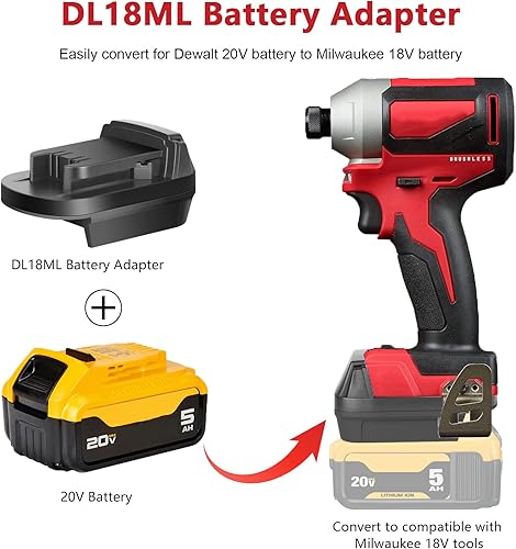 Miniatura 3 de KUNLUN DL18ML Convertidor de batería para Dewalt a Milwaukee convierte para Dewalt 20V batería a Milwaukee M18 18V batería para herramientas