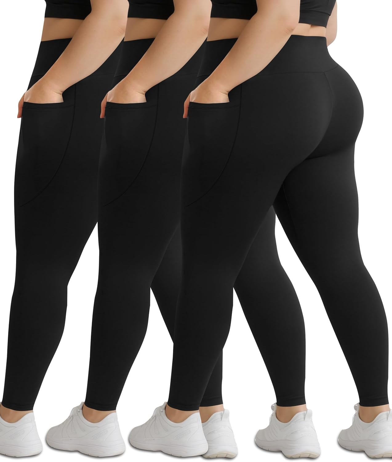 NEW YOUNG 3 Pack Plus Size Leggings with Pockets for Women,High Waist Tummy Control Workout Yoga Pants