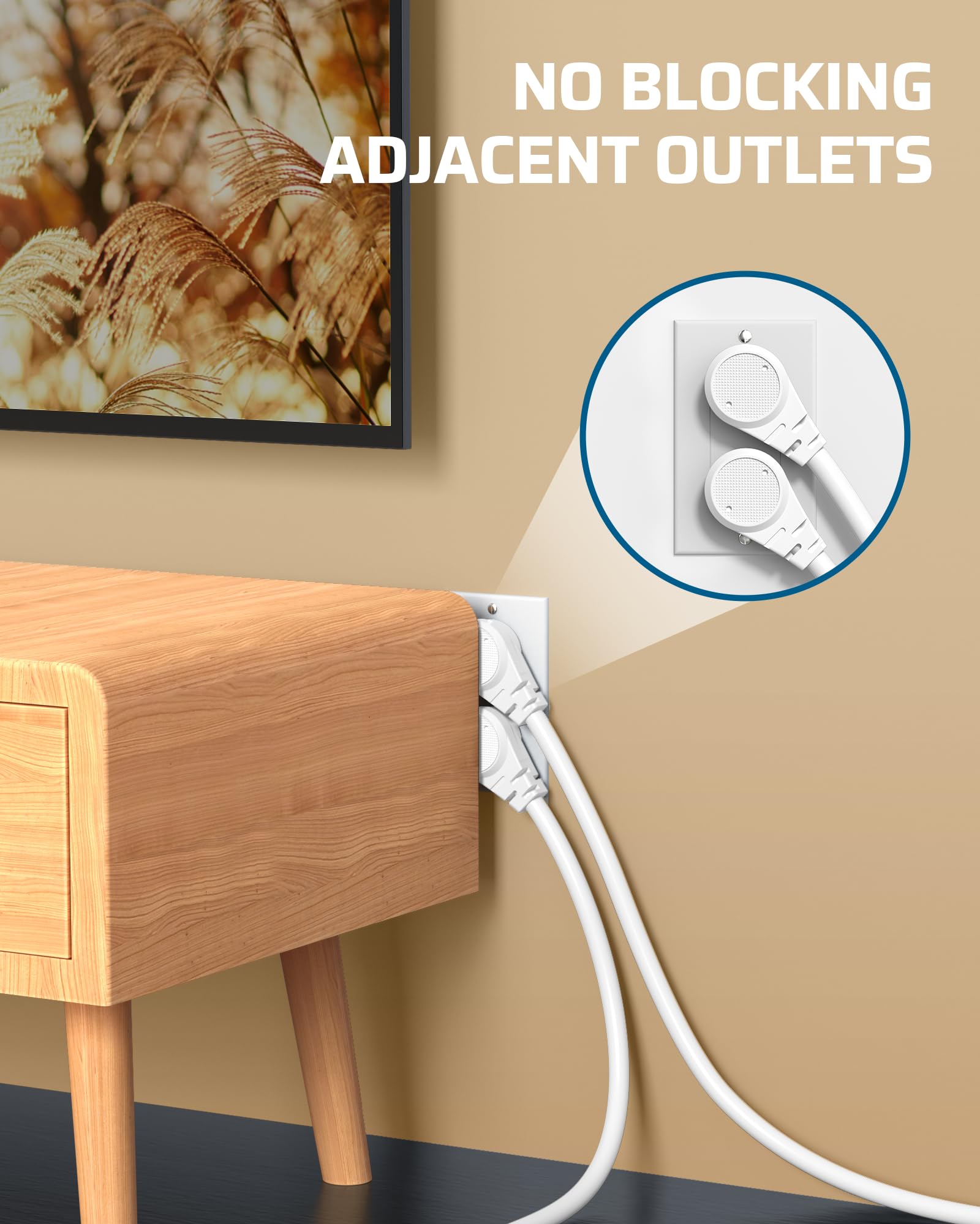 DEWENWILS 1FT Extension Cord Indoor, 14 Gauge Short Flat Plug