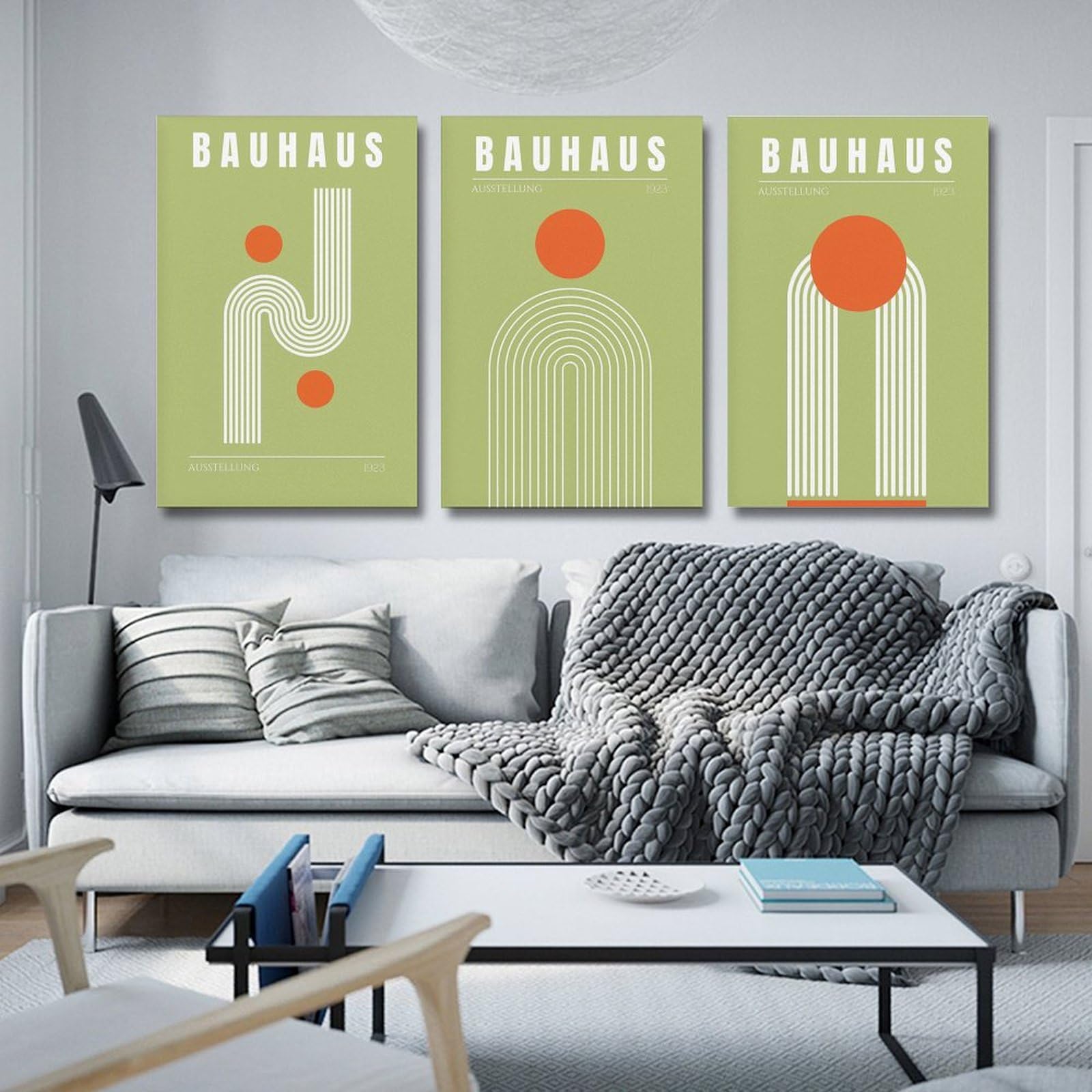 Set di 3 poster Bauhaus verde da parete, arte moderna di metà secolo, stampa artistica moderna con stampa Bauhaus, decorazione per soggiorno, casa e ufficio, 30 x 45 cm