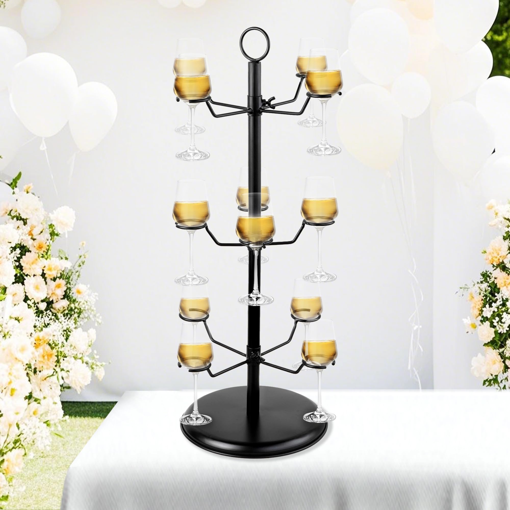 AQAREA Champagne Tower Stemware Racks: 3 Tier With 12 Holders for Champagne Flutes - Wine Glass Flight Tasting Display for Drinks Cocktails/Martini/Margarita Cups