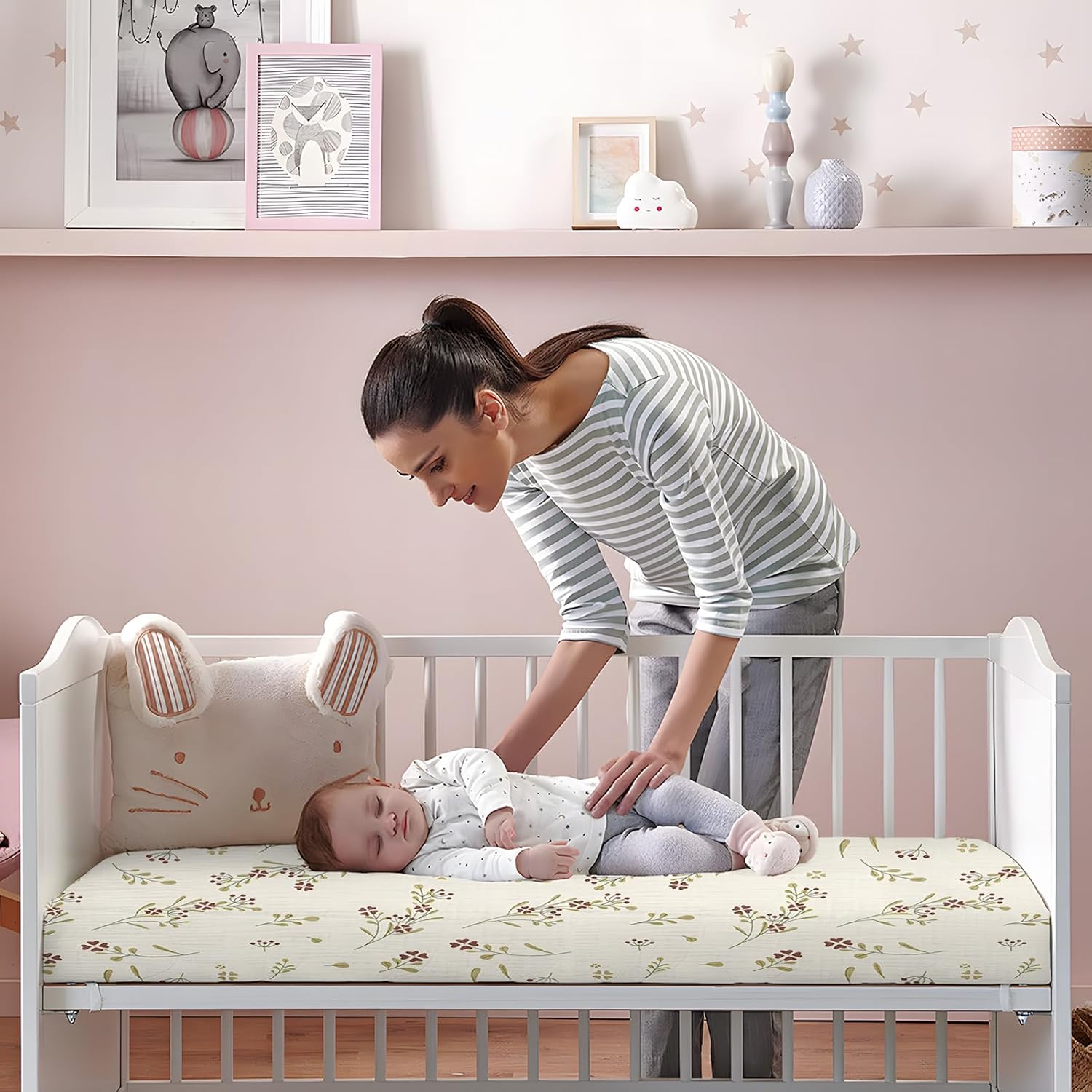 4-Pack Muslin Crib Sheets for Girls Boys, Boho Soft 100% Cotton Nursery Decor for 52" x 28" Standard Crib Mattress (Apricot & Pink & Floral & Blossom)