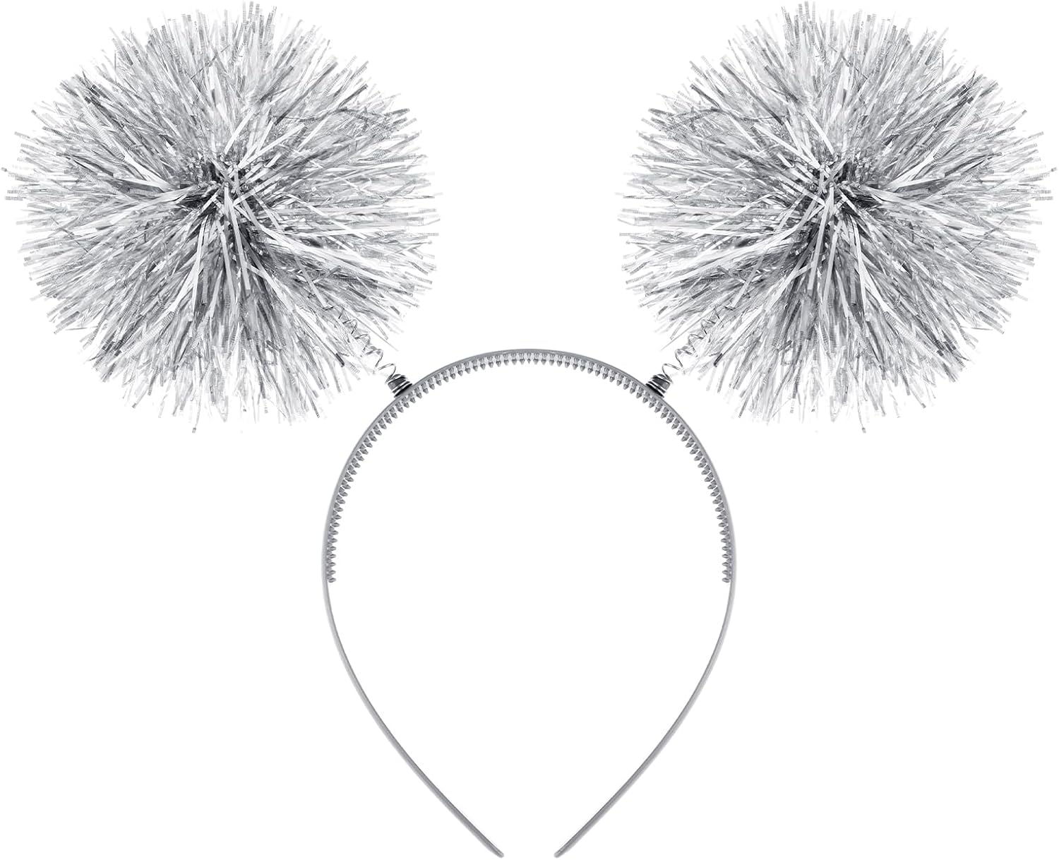 WLLHYF Foil Strips Pom Pom Headband Tinsel Fashion Headband Fluffy Ball Hair Loop Cosplay Hair Accessories for Women Girls Christmas Party Birthday (Silver)