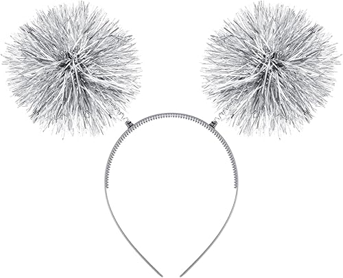 Foil Strips Pom Pom Headband Tinsel Fashion Headband Fluffy Ball Hair Loop Cosplay Hair Accessory for Women Girl Party