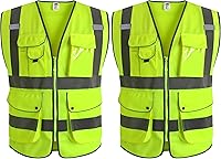 Vista 49 de JKSafety - Chaleco de seguridad azul con cremallera frontal de alta visibilidad, 9 bolsillos, azul con tiras reflectantes de doble tono, estándares