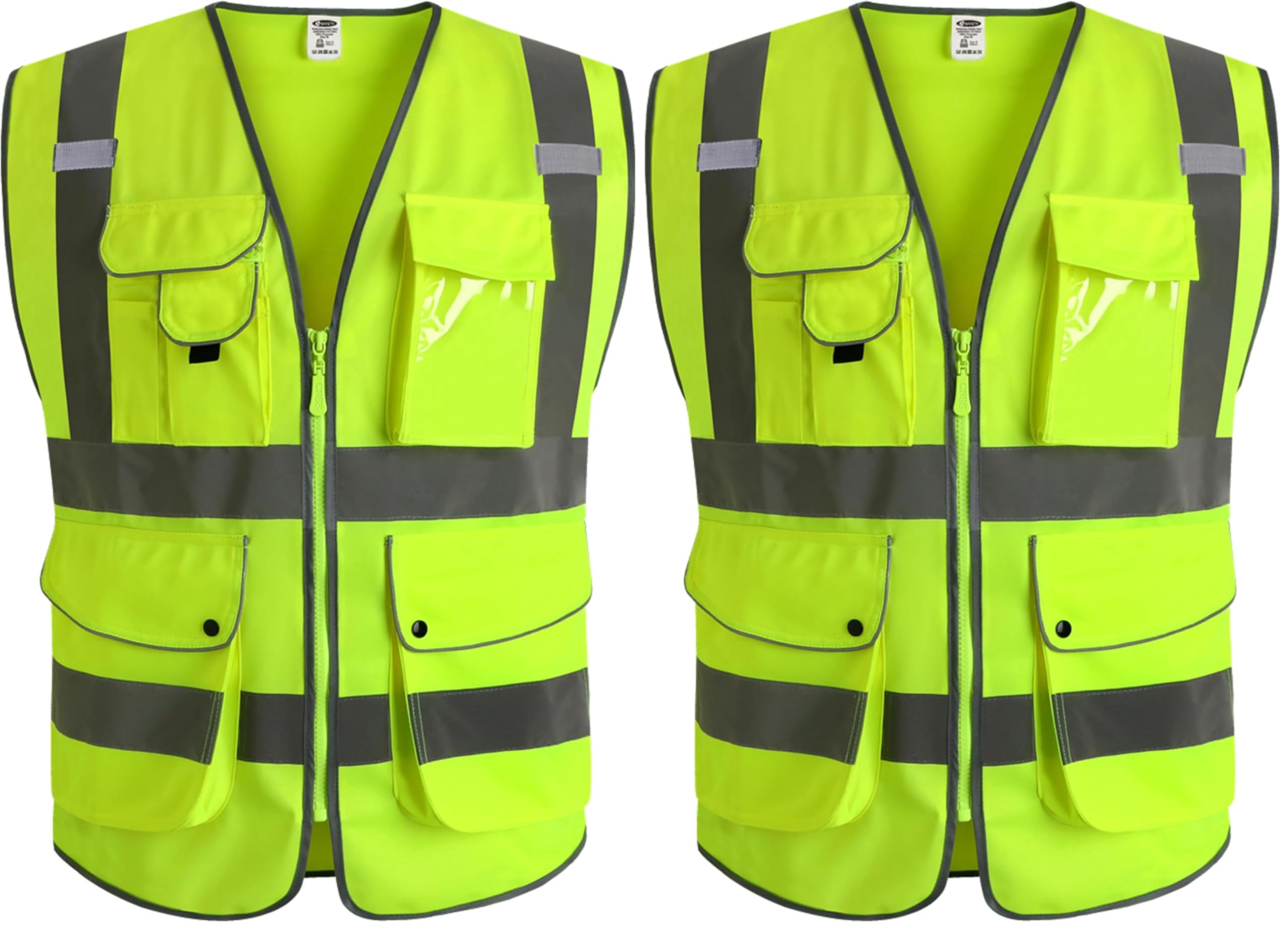 JKSafety 9 Pockets Class 2 High Visibility Zipper Front Safety Vest With Reflective Strips,Meets ANSI/ISEA Standard (XX-Large, Yellow) (Pack of 2)