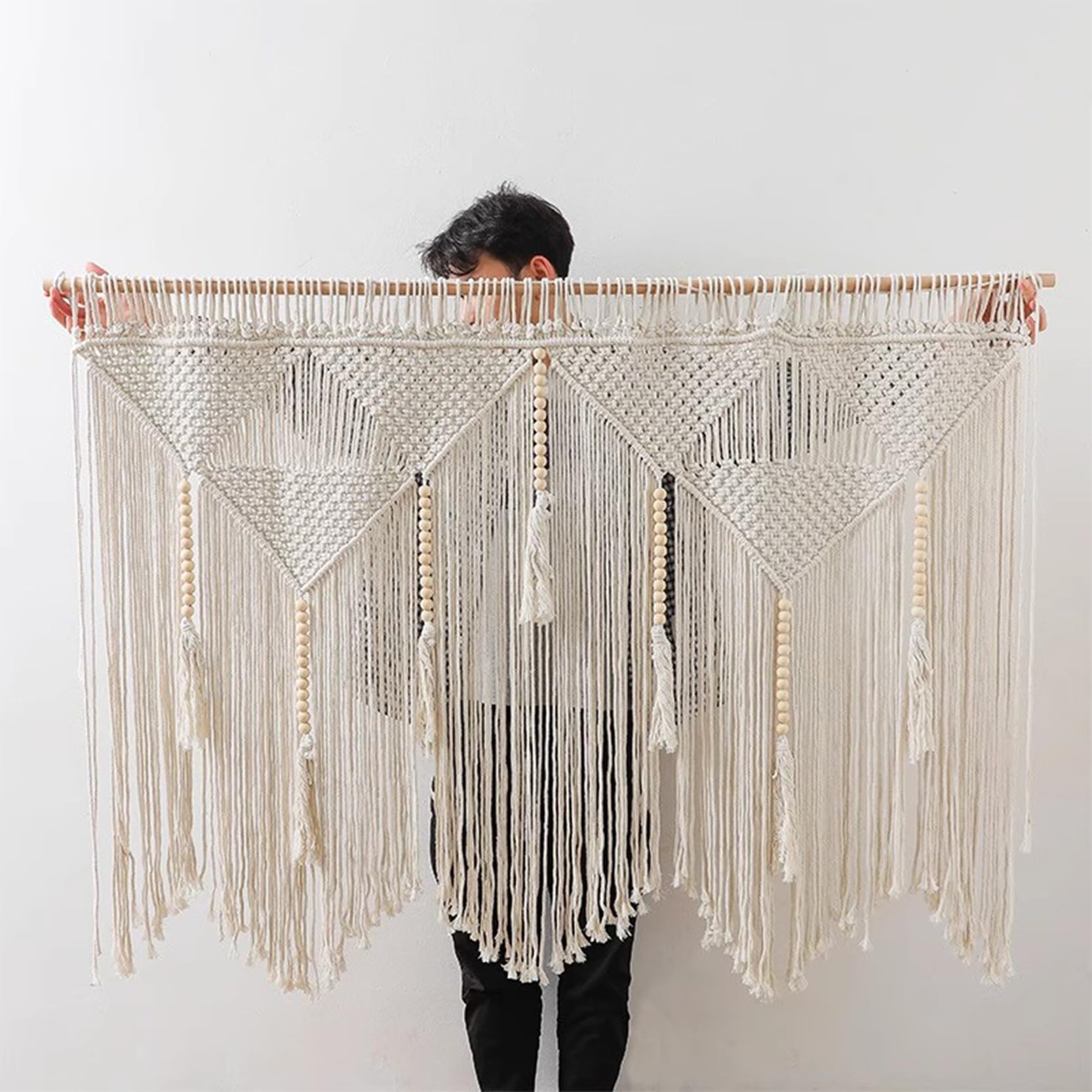 XYLGJYT Makrama, wiszący na ścianie, duży, makrama, beżowy, boho, szykowny, szerokość 100 cm/120 cm/140 cm, naturalna bawełniana lina, gobelin ścienny, wiszące dekoracje ścienne, beżowy, 120 x 100 cm
