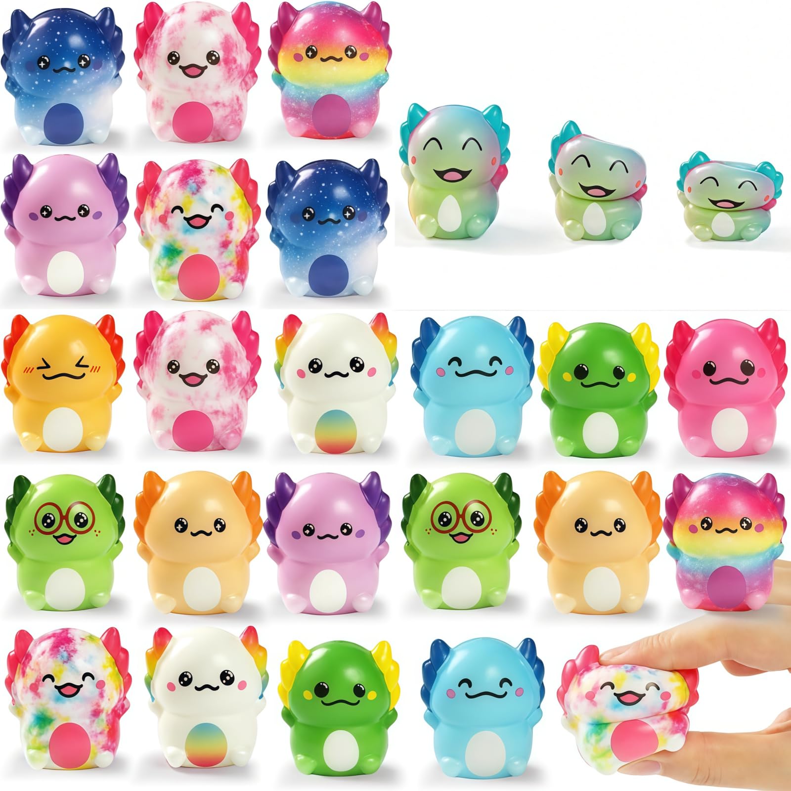 Axolotl Squishy Toys – Soft Slow Rising Stress Relief Sensory Fidget Toys, Squeeze Toys for Adults, Birthday Party Favors, Treasure Box Prizes, Novelty Gifts (12 Colors)