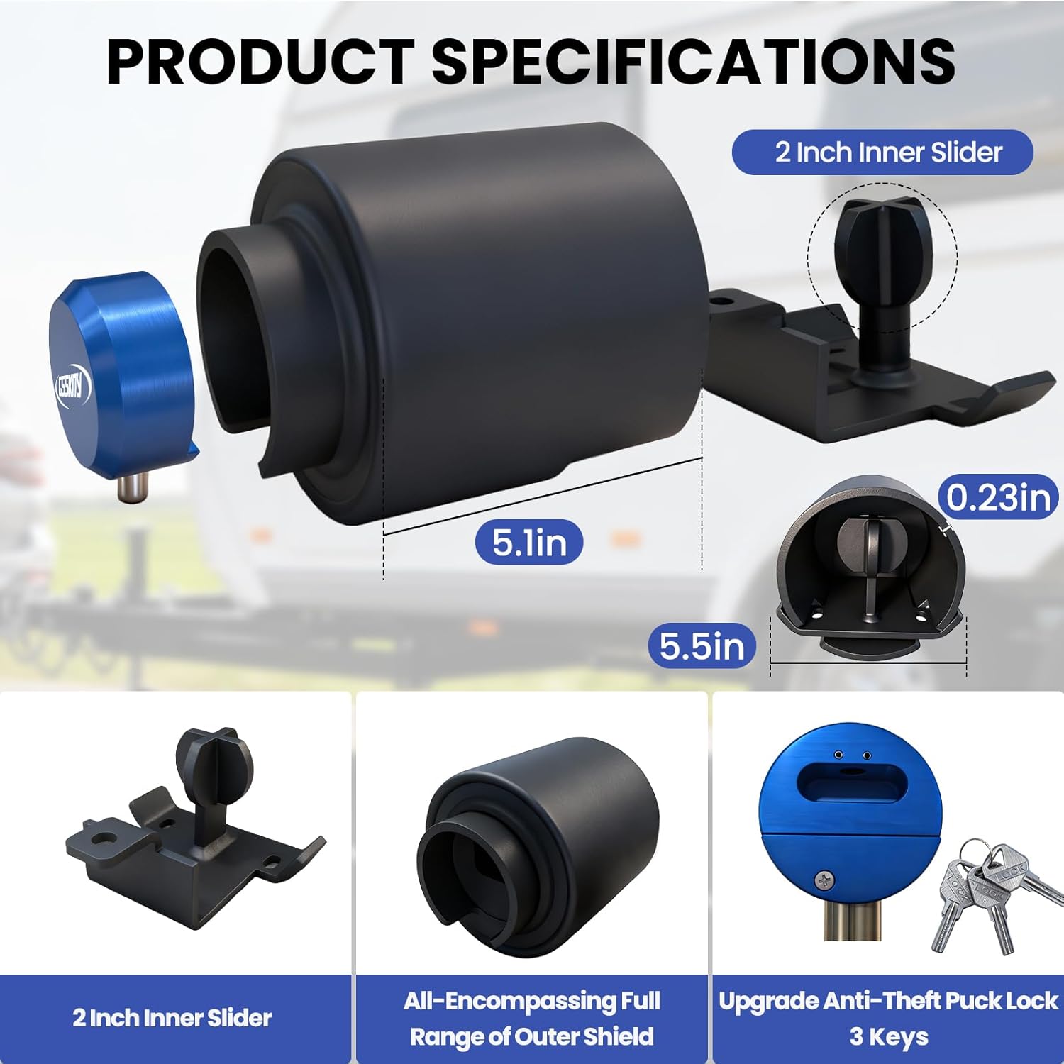 Trailer Hitch Lock 2 Inch - Heavy Duty Anti-Theft Trailer Coupler Lock & Safety Chains Lock, Pry-Resistant Solid Steel Tongue Lock for RV, Camper, Boat, Truck, Utility, Cargo, Dump Trailer