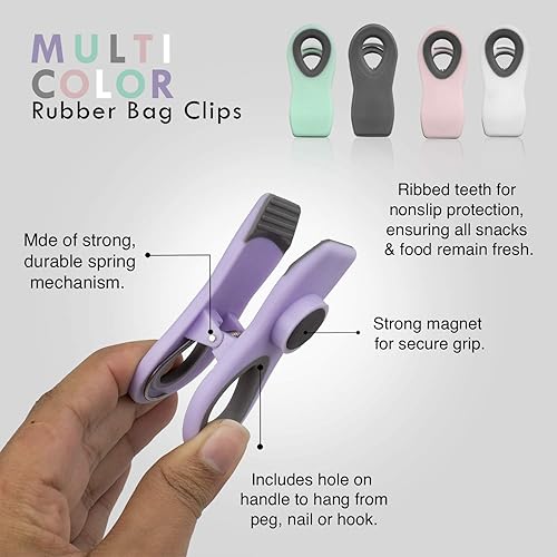 Vista 7 de COOK WITH COLOR Clips para bolsas de chips con imán para almacenamiento de alimentos con agarre hermético para bolsas de pan, bolsas de aperitivos