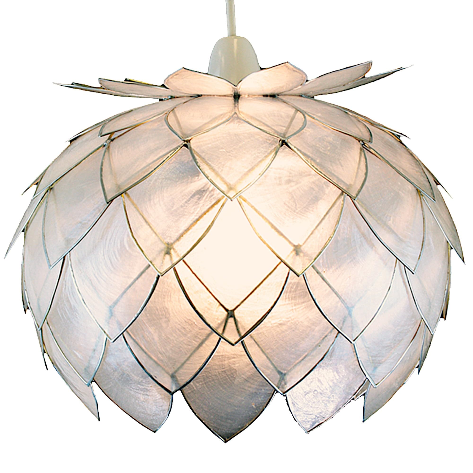 Capiz Shell Artichoke in Silver Ceiling Pendant Lampshade 25cm Dia' with ES/BC Shade Ring