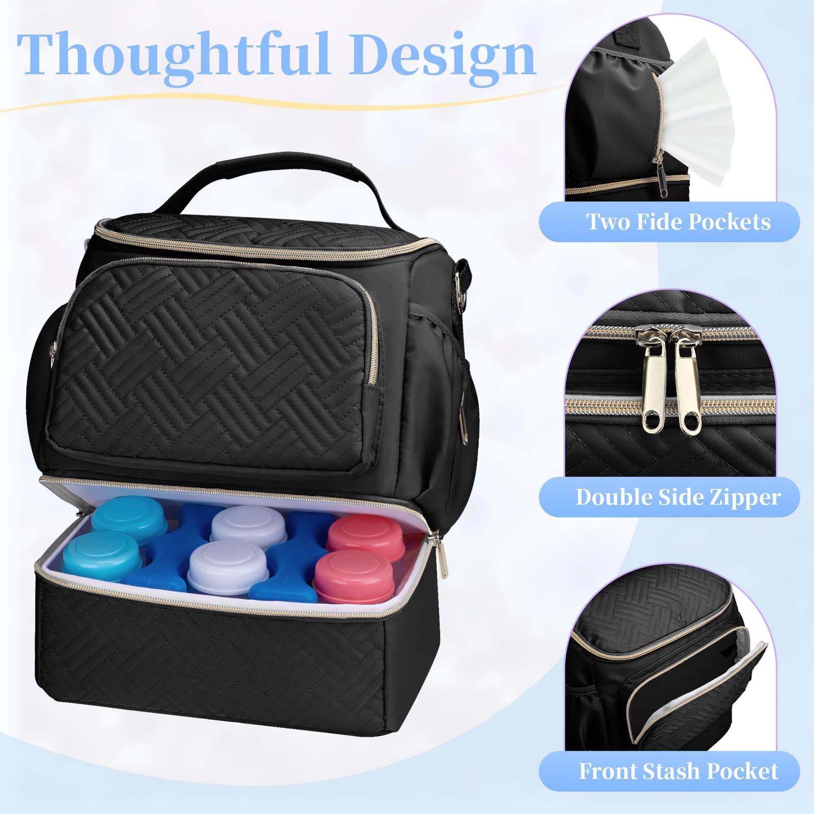 Tragbare Milchpumpentasche mit Kühlfach, kompatibel mit Willow/Elvie/Medela/Momcozy M5/S12 Pro, Muttermilchkühler, Reisetasche mit Eisbeutel & Matte, Pumptaschen für die Arbeit