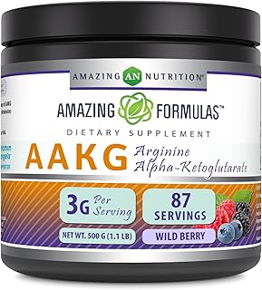 Amazing Formulas AAKG 500 Grams (1.1 Lb) Powder Supplement | Arginine Alpha-Ketoglutarate | Wild Berry Flavor | 87 Servings | Non-GMO | Gluten Free