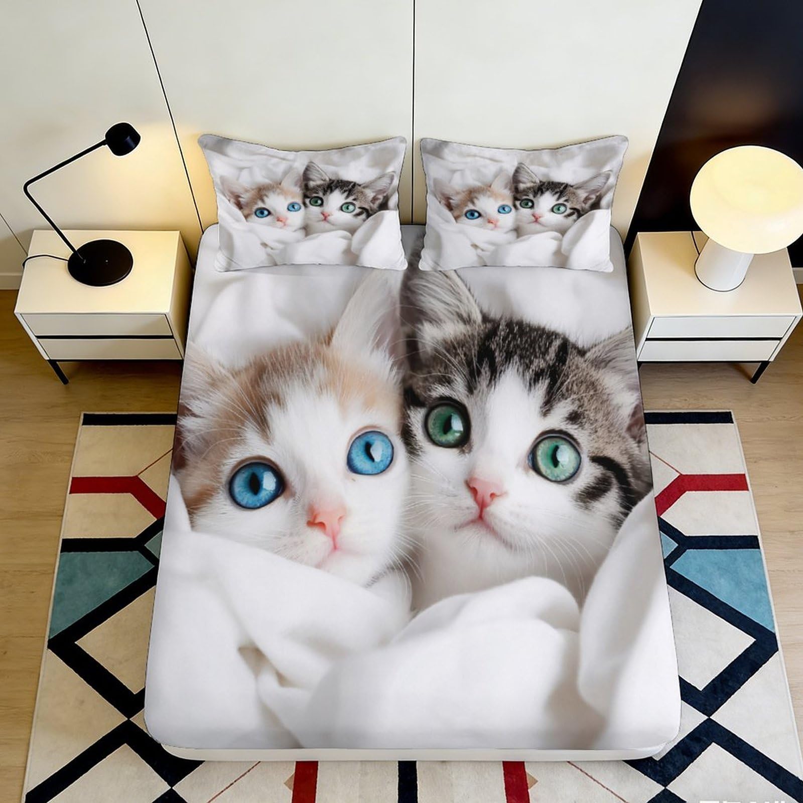 Pnayamiorkfel Style-8 3D Printed Cute Kitten Fitted Sheet Microfiber Soft Decorative Cat Face Bed Cover For Bedroom Guest Room Mattress Protection 90X200x25cm