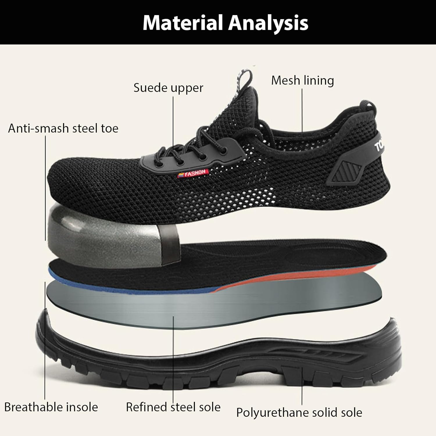 スチールトゥシューズ（メンズ） 軽量滑り止めアウトドアアンクルブーツ 快適軽量作業用安全靴 スニーカー 建設作業用ユーティリティ