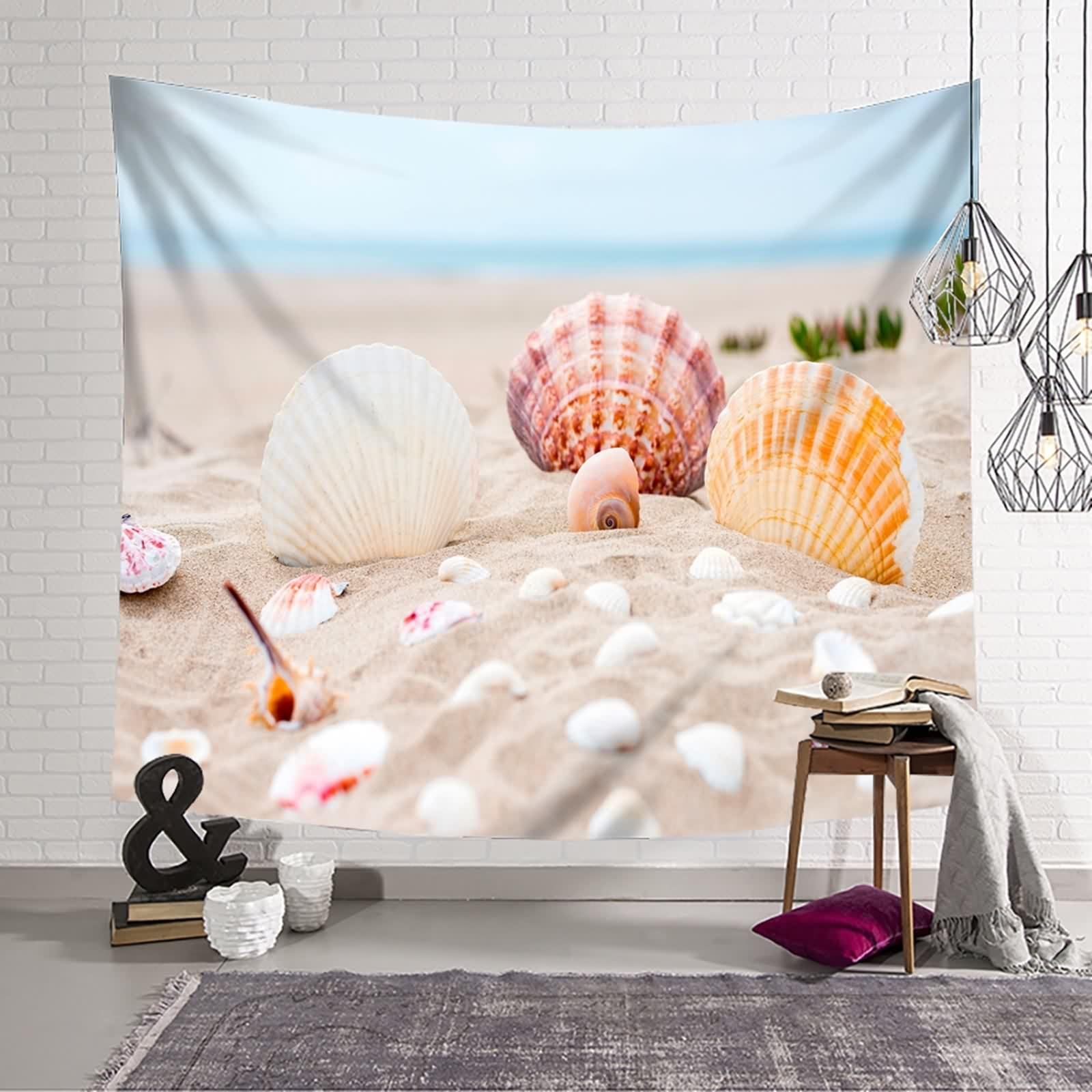 Arazzi da Parete Moderni, Arazzo da Parete Paesaggi Beige Spiaggia delle Conchiglie Poliestere 240x220cm