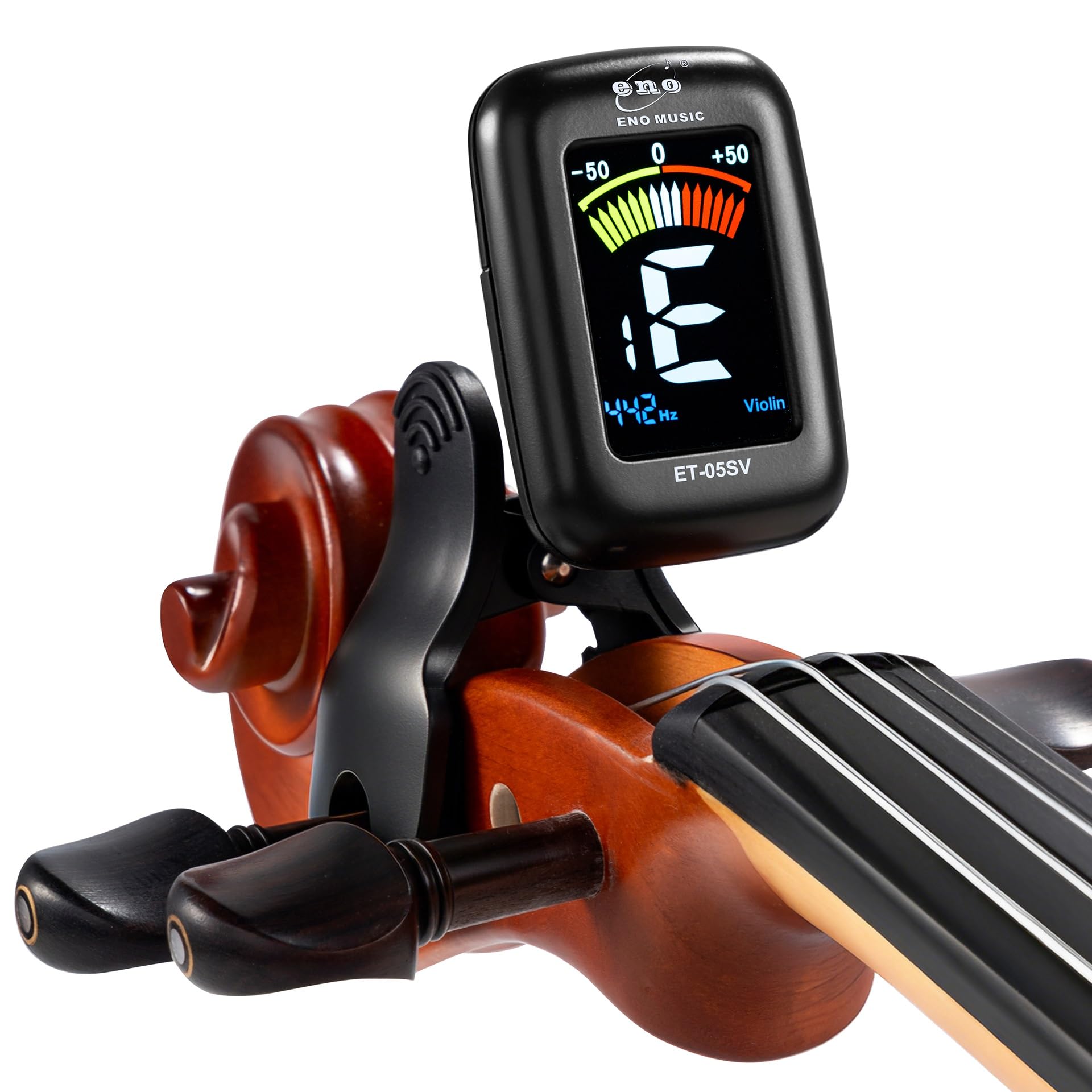 ENO MUSIC Professional Violin Viola Tuner, Colorful LCD Display Easy Control Clip on Accurate Violin Tuner