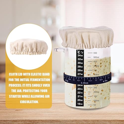 Miniatura 6 de Juego de 7 piezas de repuesto para tarro de inicio de masa madre, kit de inicio de masa madre con tapa de tela, espátula de silicona, banda de