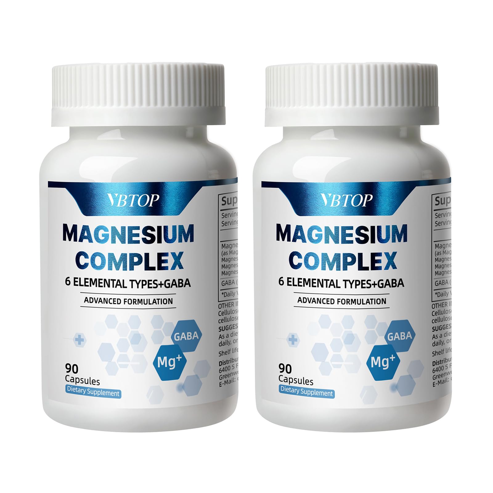 Magnesium Complex Supplement, 470mg Sixfold Forms Magnesium 180 Capsules 2 Bottles