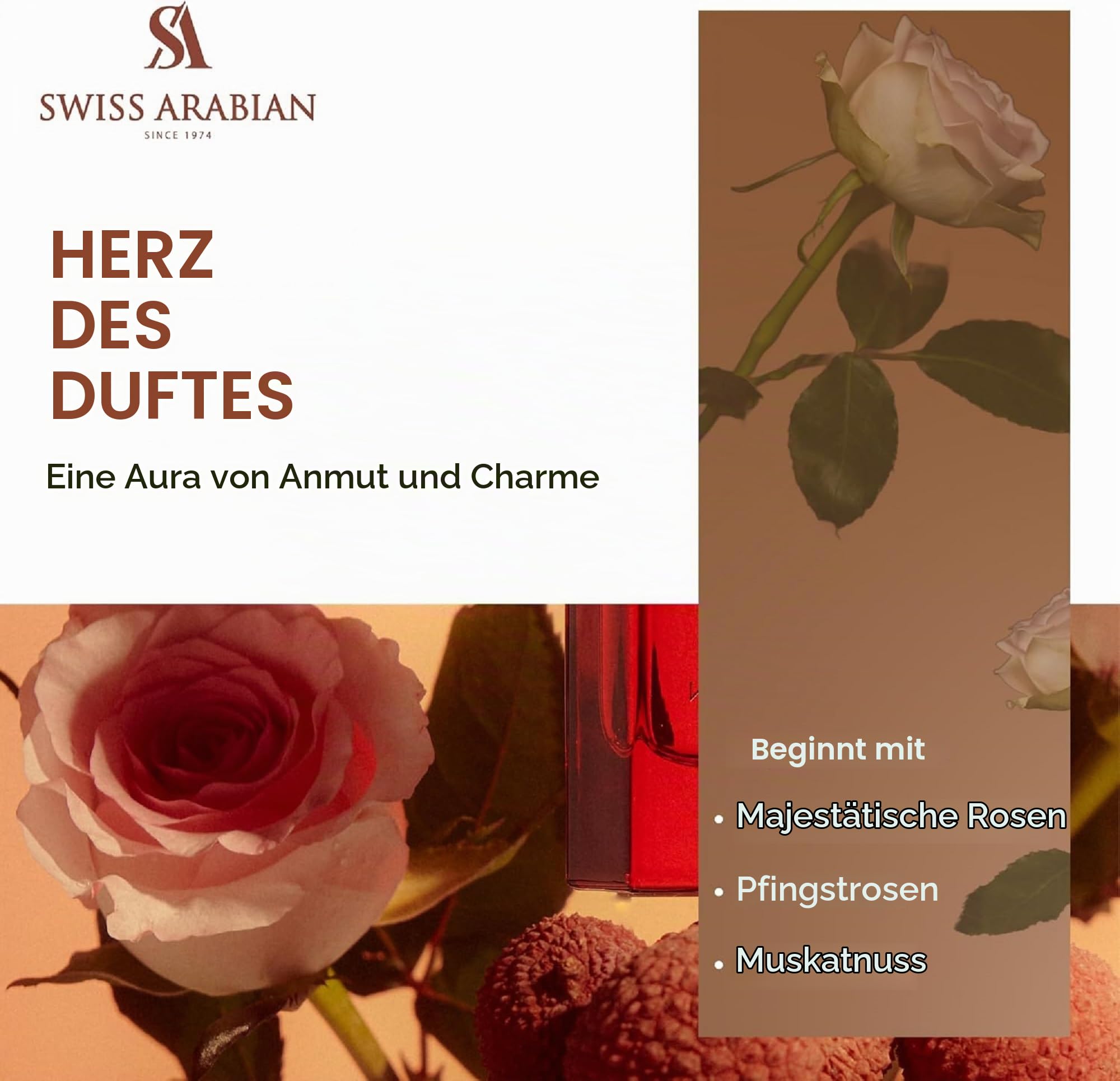 Swiss Arabian Rose 01 Eau de Parfum Unisex 50ML – Verzaubernde Blumenkombination aus Bergamot, Lychee und majestätischen Rosen – Exquisite Duft für jede Jahreszeit