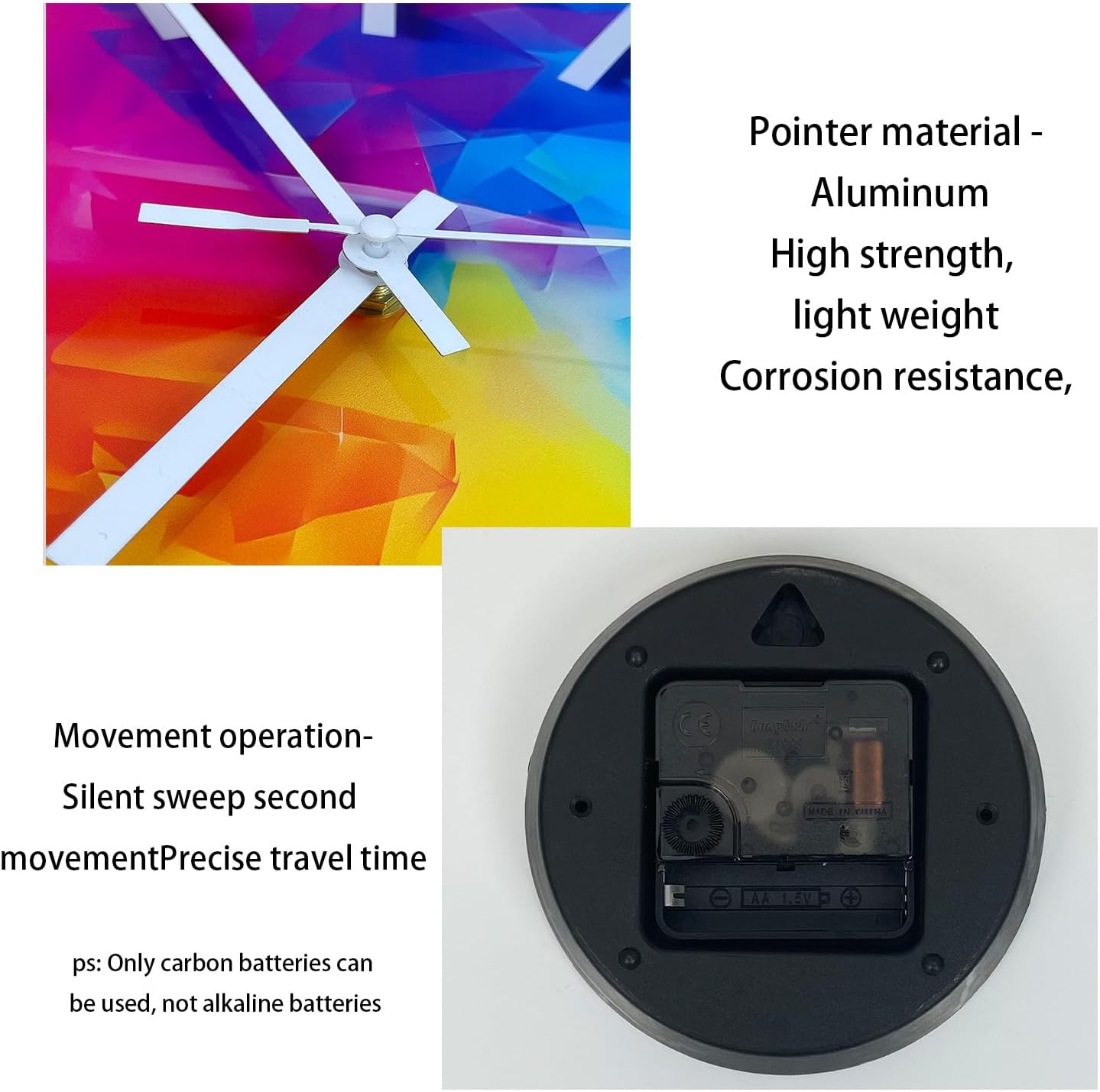 Square Glass Wall Clock Silent Analog Wall Clocks Battery Operated 12 Inch Colorful Wall Clock for Bedroom Living Room Office Classroom