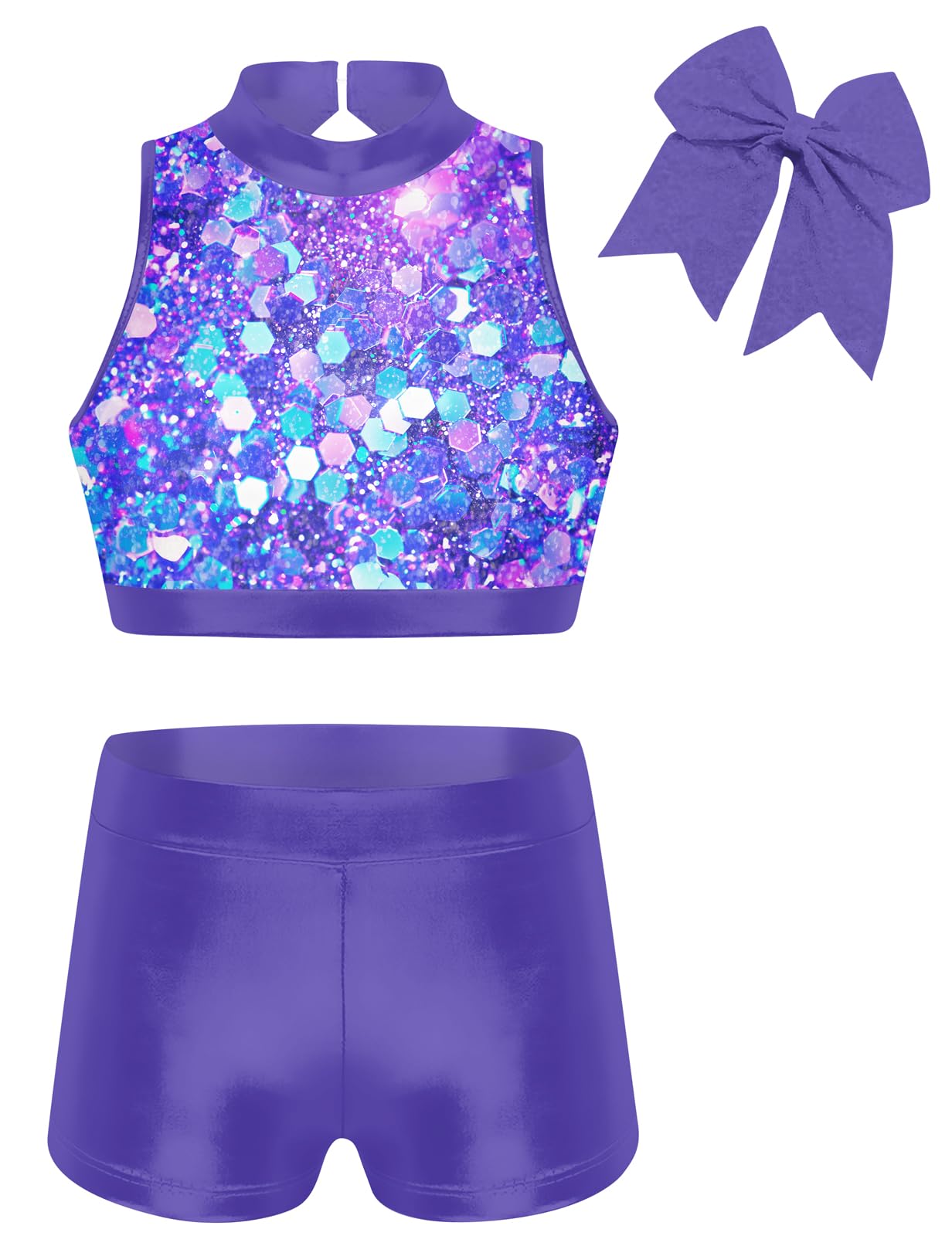 Vogseek Gymnastics Leotards for Girls with Shorts Sparkly Ballet Dance Unitards Biketards Kids Activewear